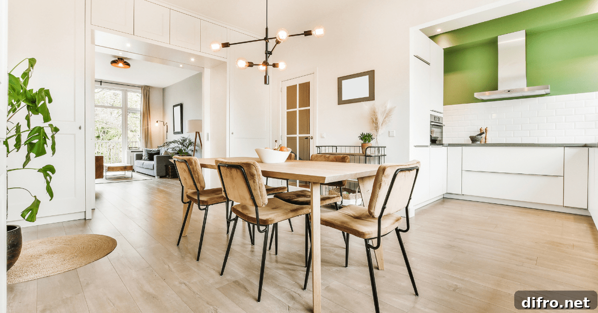 Modern dining room table with natural colors.
