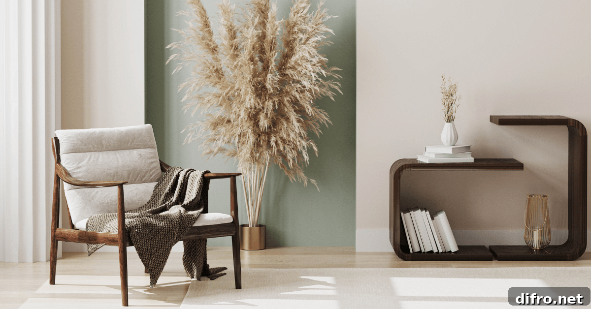 Cozy room with sage green accent wall.