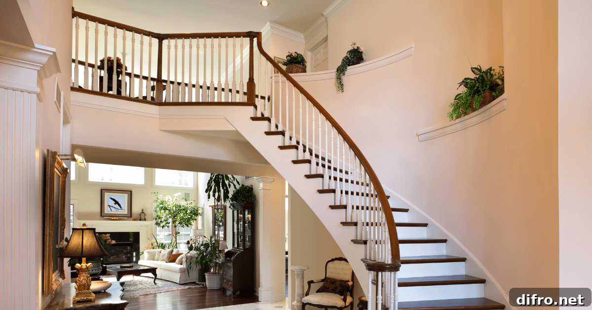 Greenery and plants hung in a staircase landing.