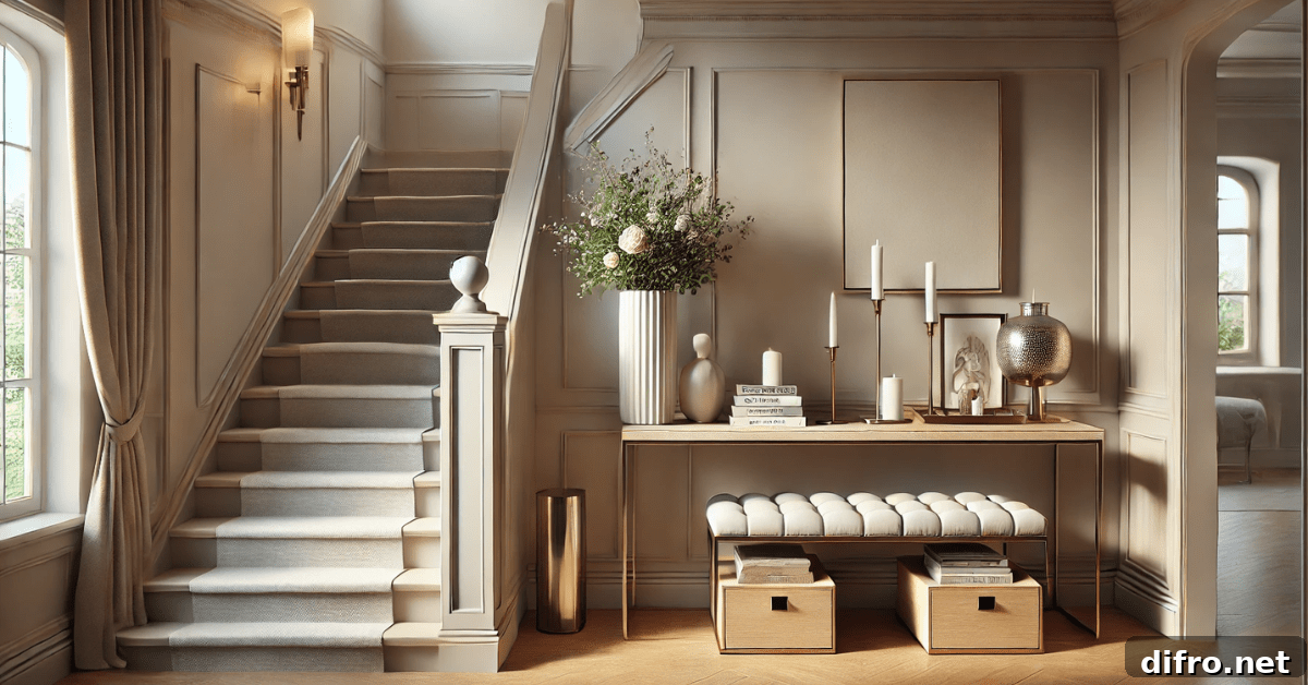 Furniture in a staircase landing.