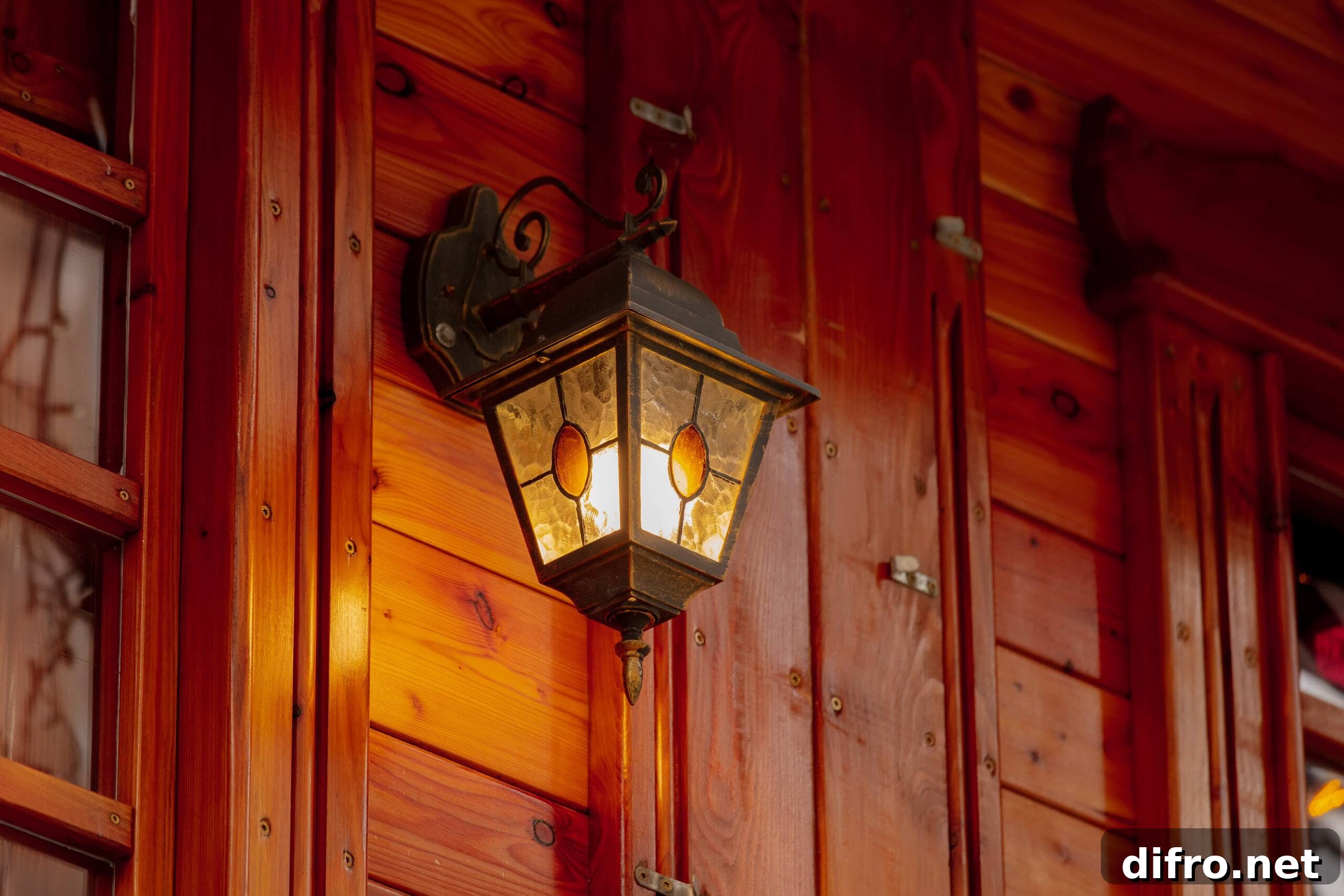 mounted light on wooden wall