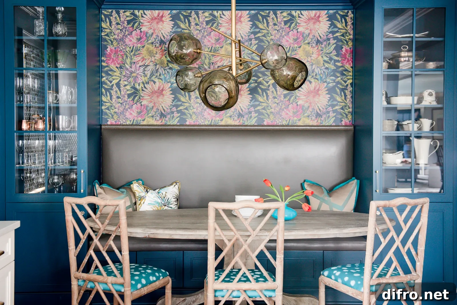 colorful floral patterned maximalist dining nook