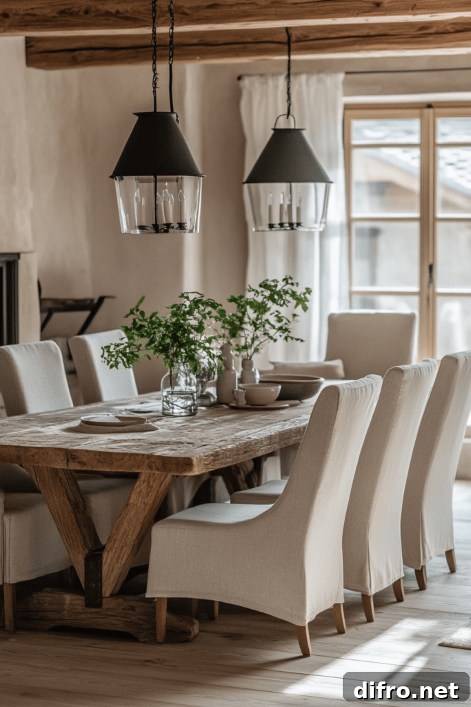 modern farmhouse style dining room with rustic minimalist accents