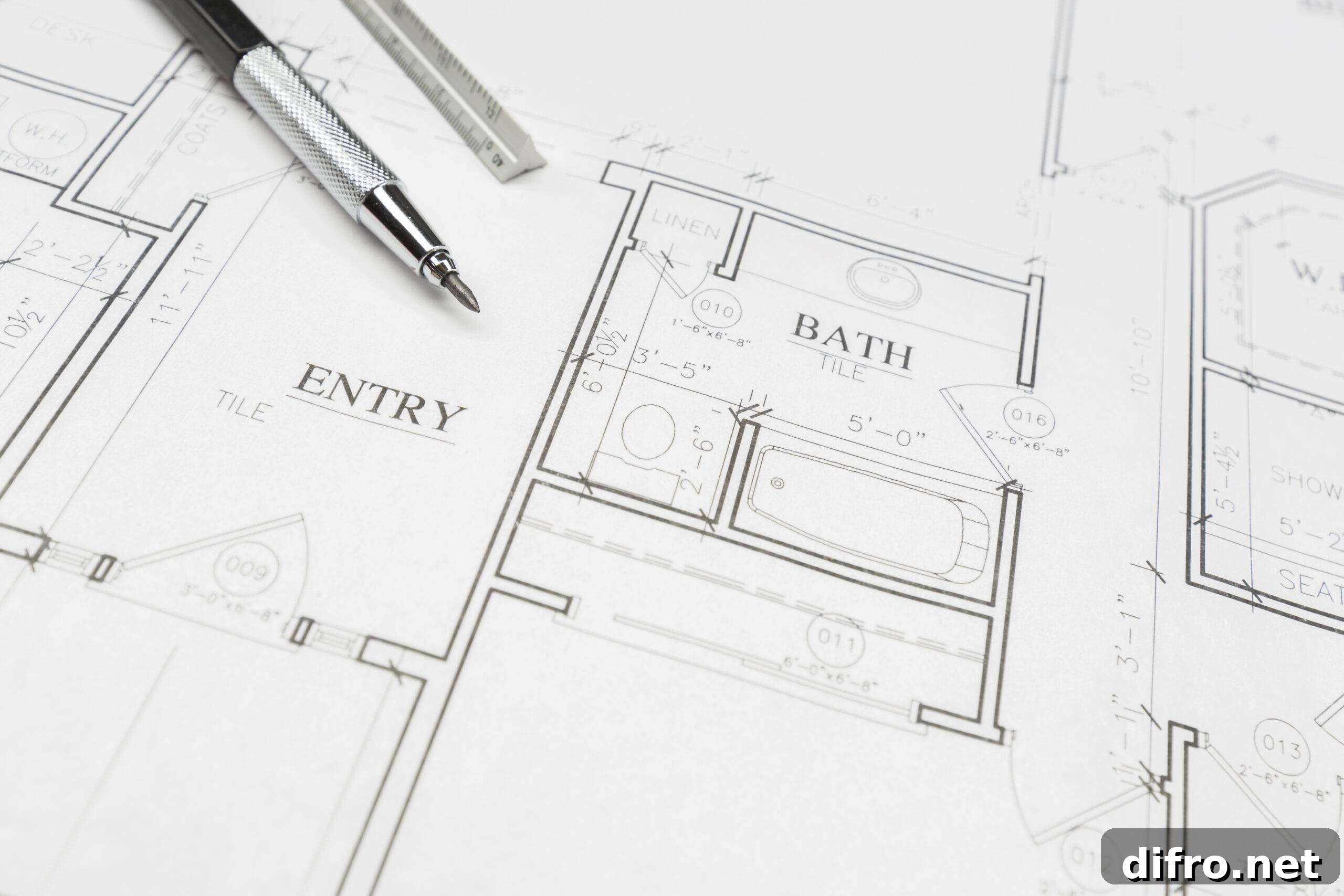 Blueprints of a bathroom.
