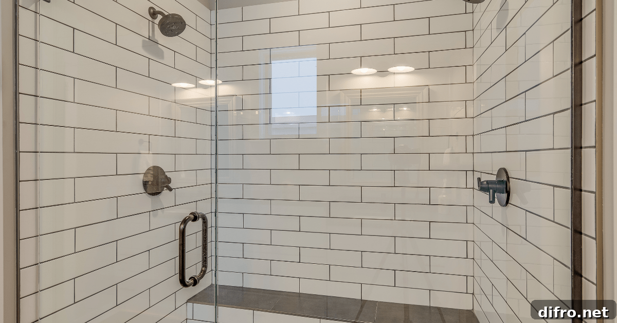 Shower with grey grout.