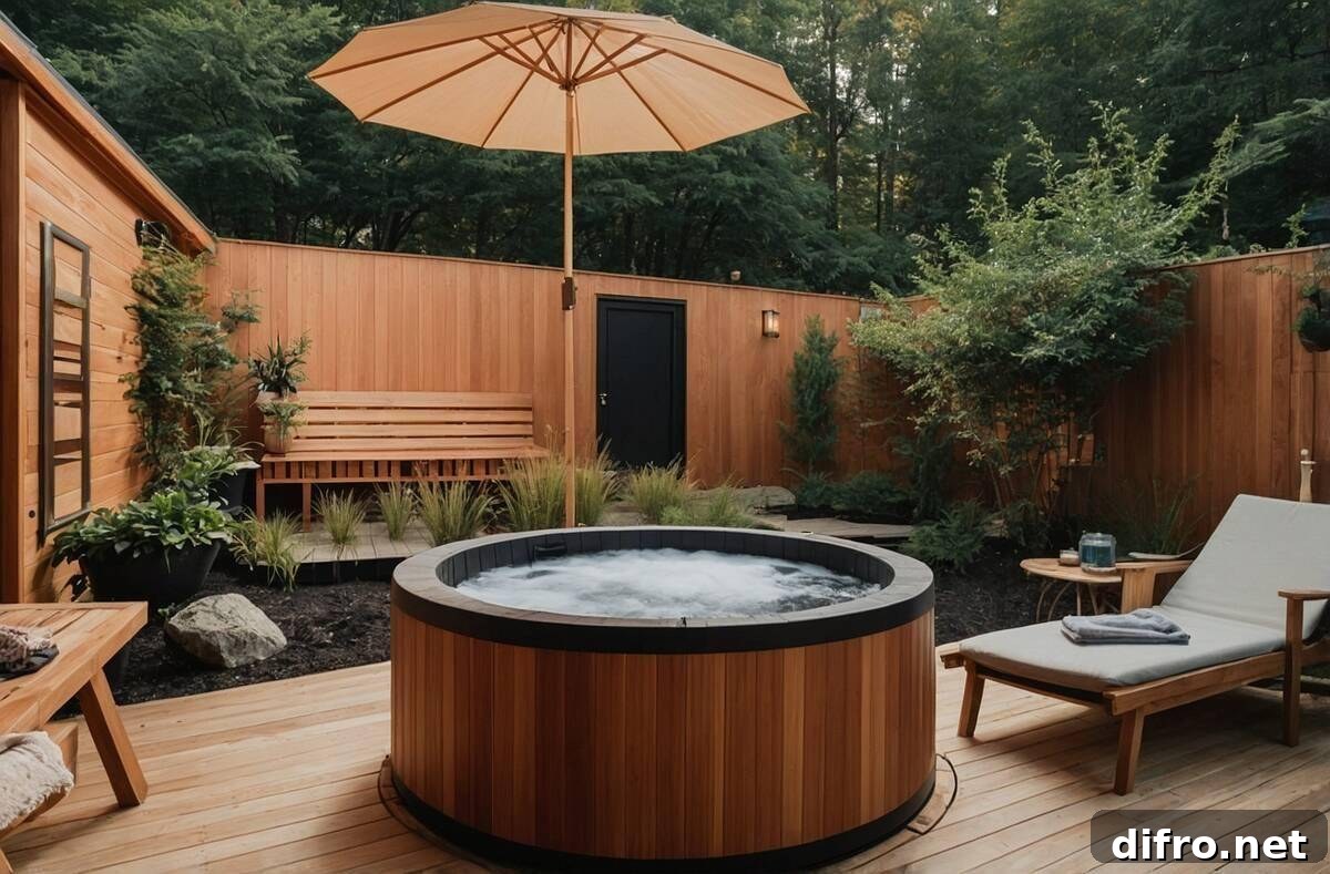 Hot tub in a backyard.