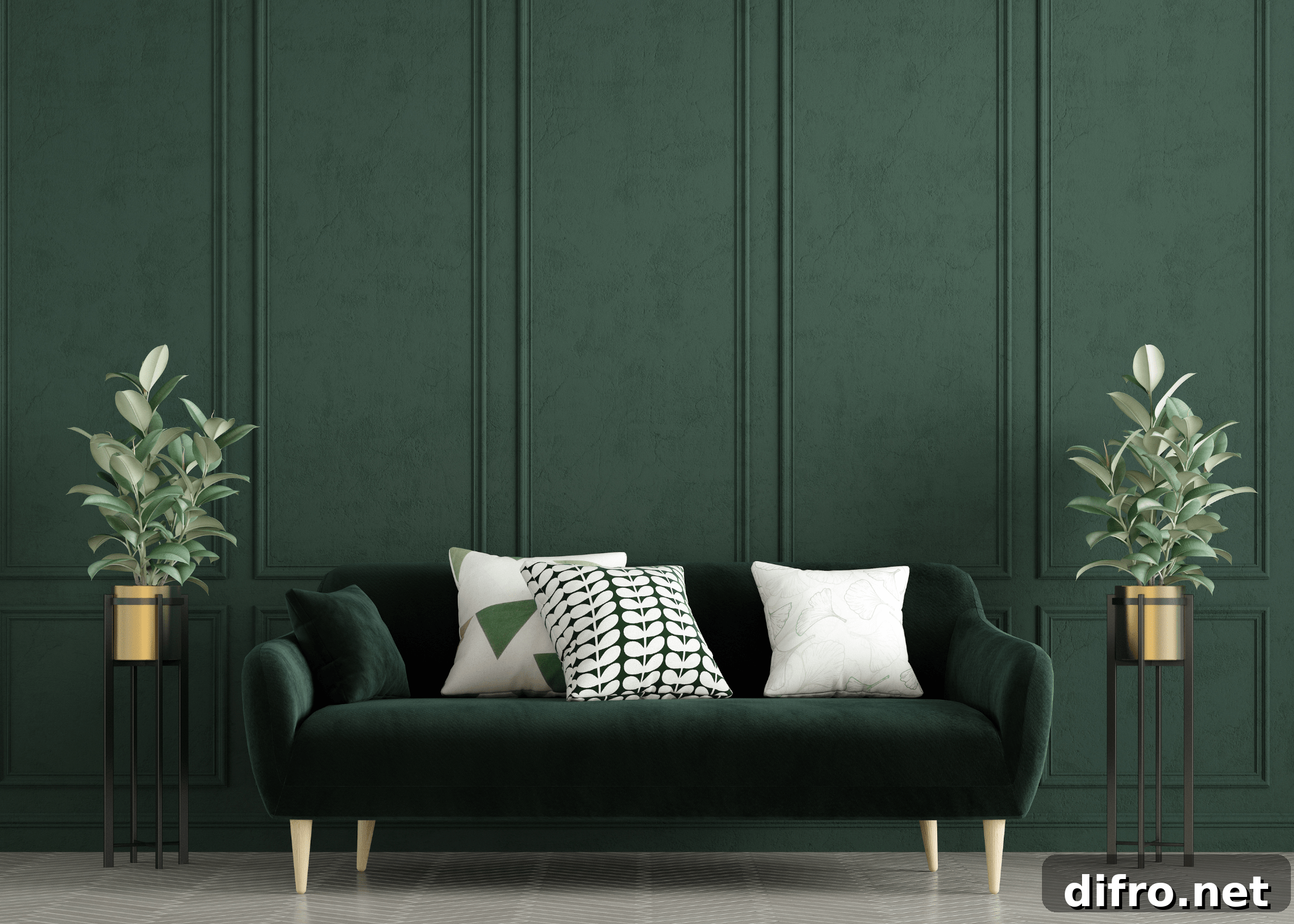 A forest green living room.