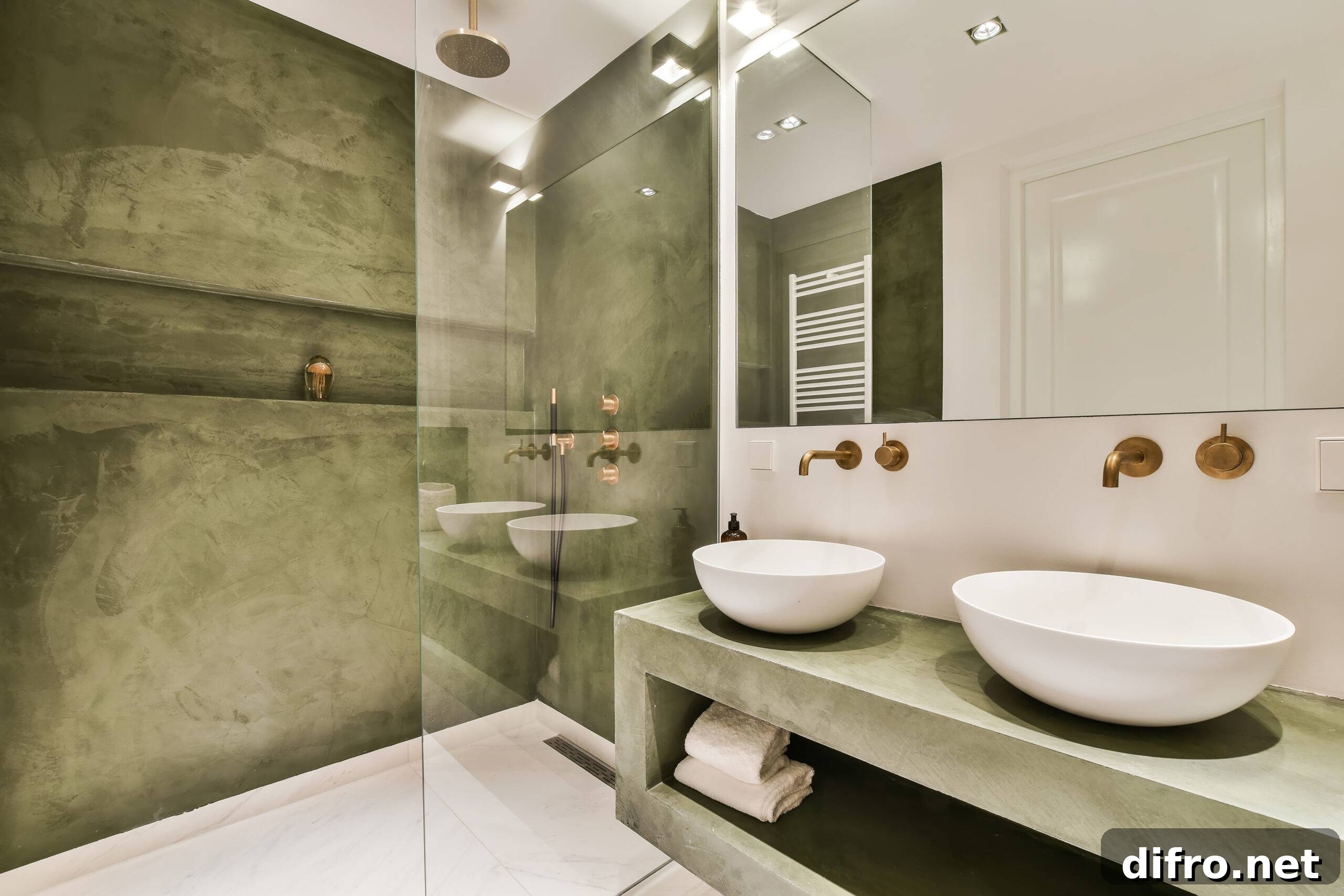 A green statement wall in the shower of a bathroom.