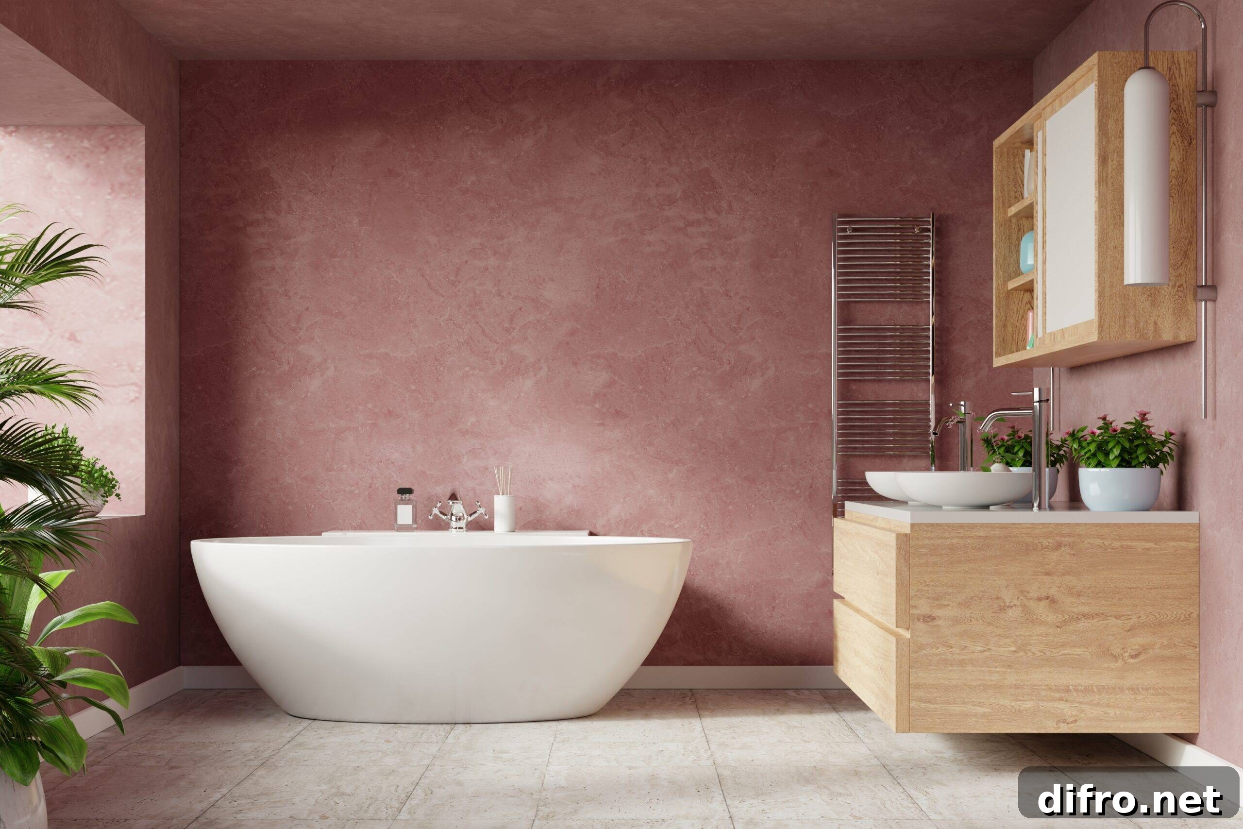 A bathroom with a bathtub and vanity.
