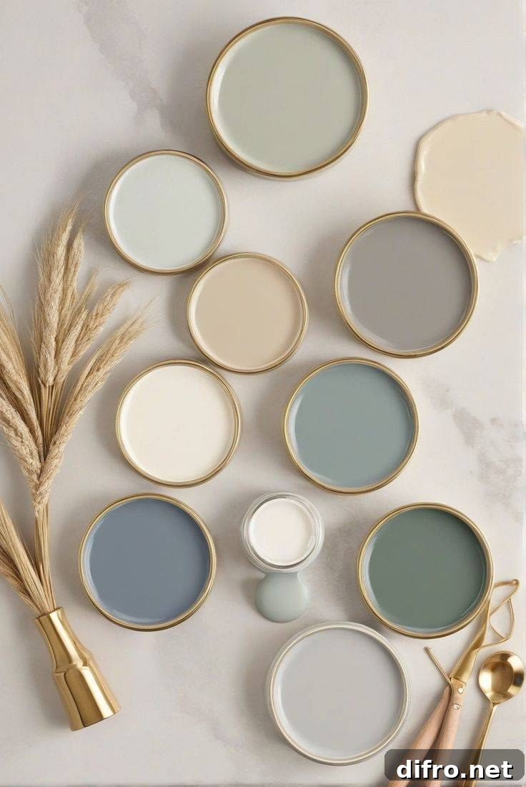 Several paint can lids with various neutral colors.