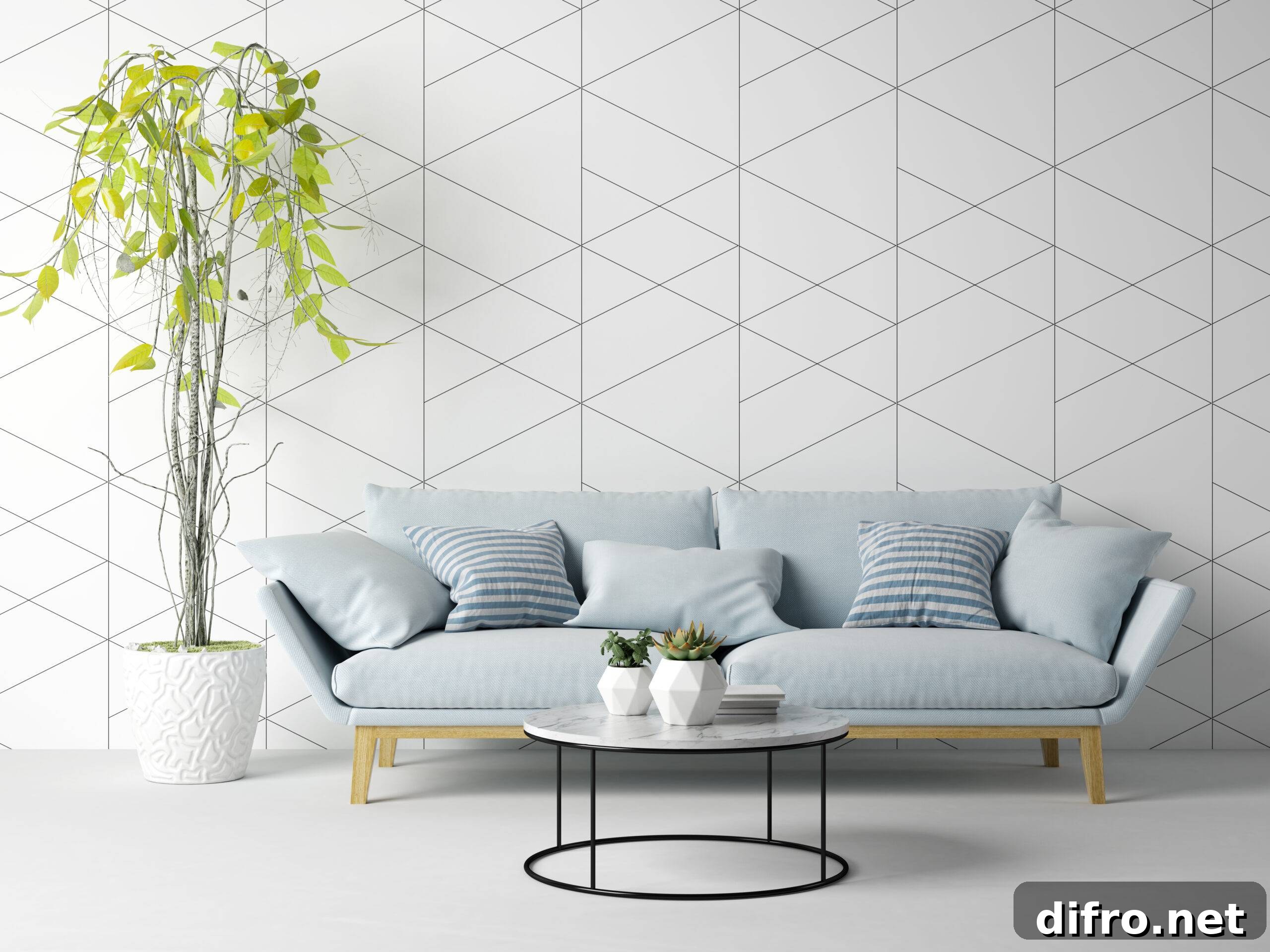 Interior of modern living room with sofa and furniture 3 D rendering