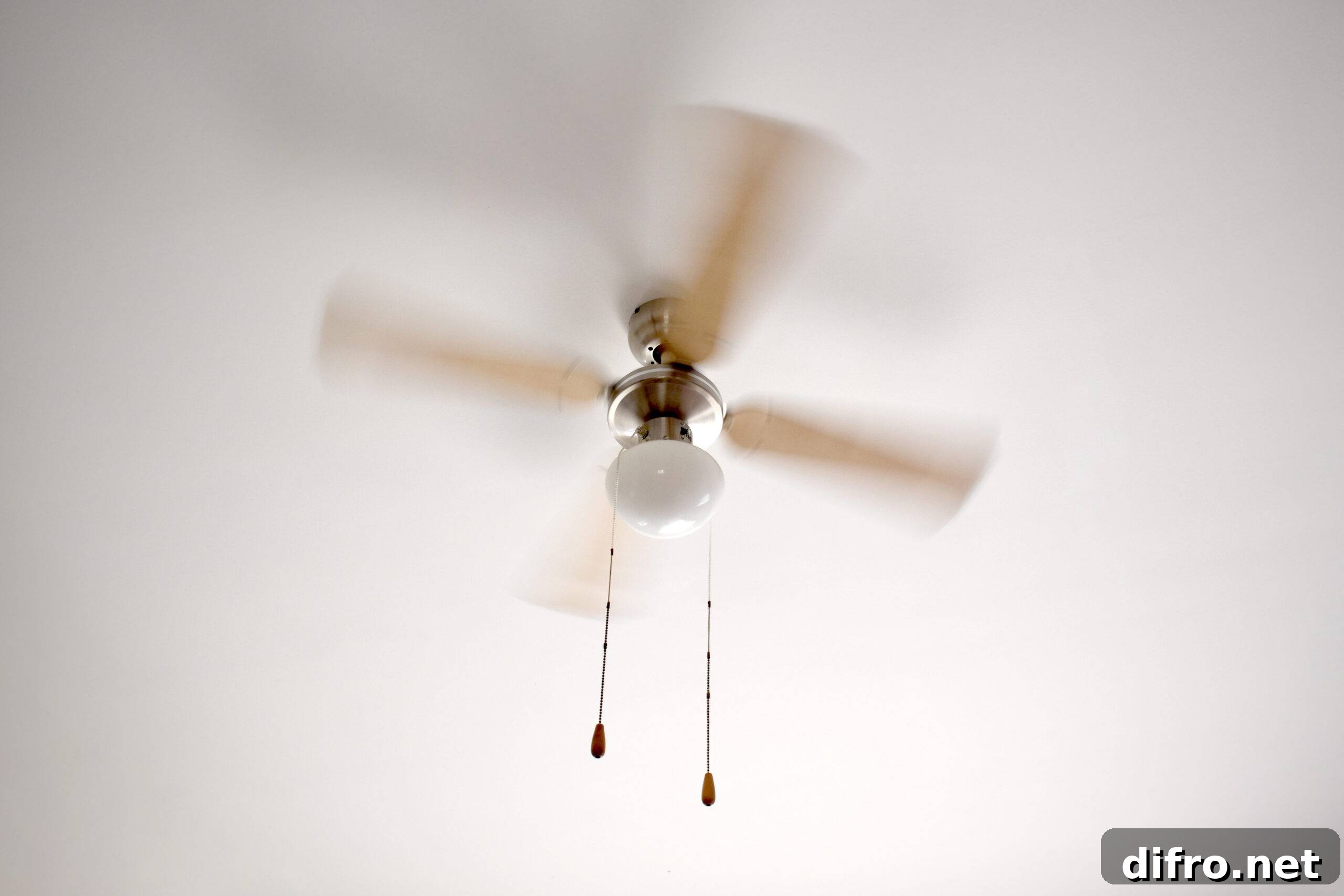 A ceiling fan in motion.