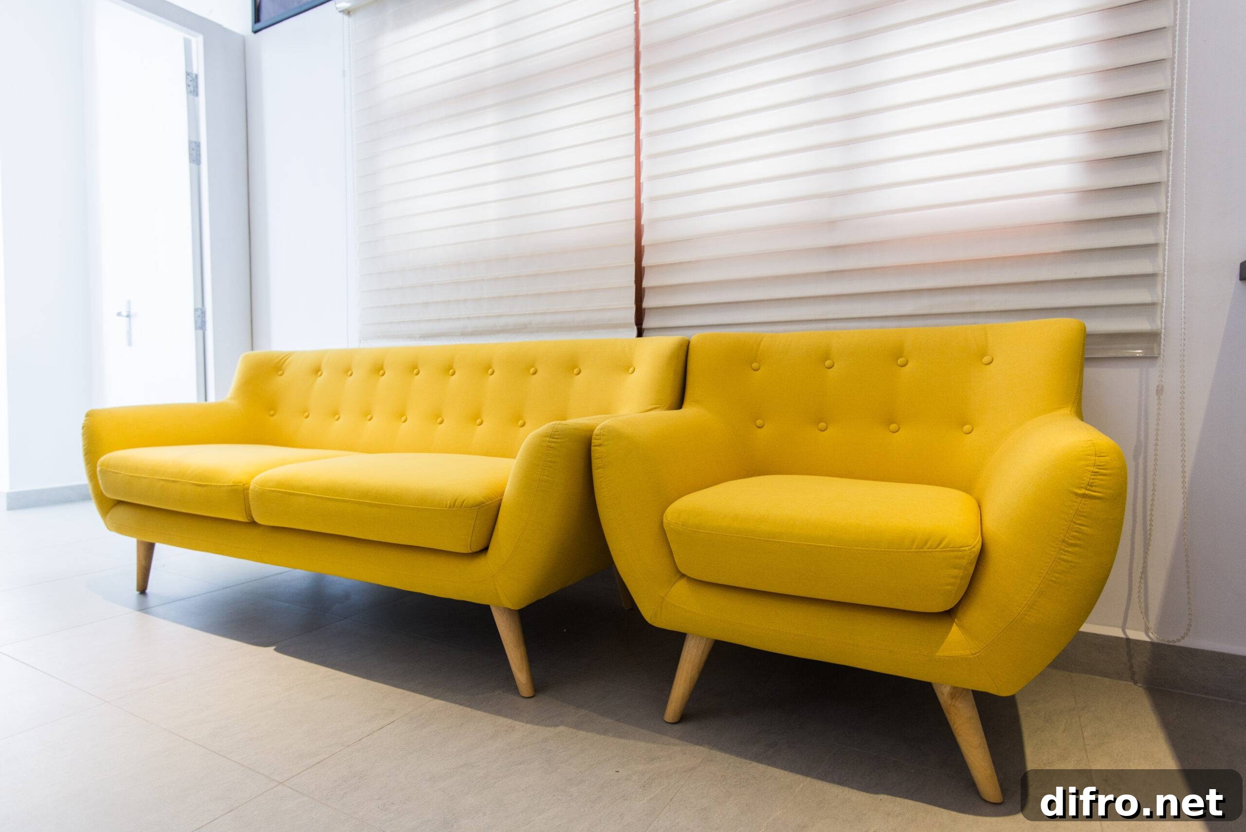 old sofa vintage yellow at home or hotel interior.