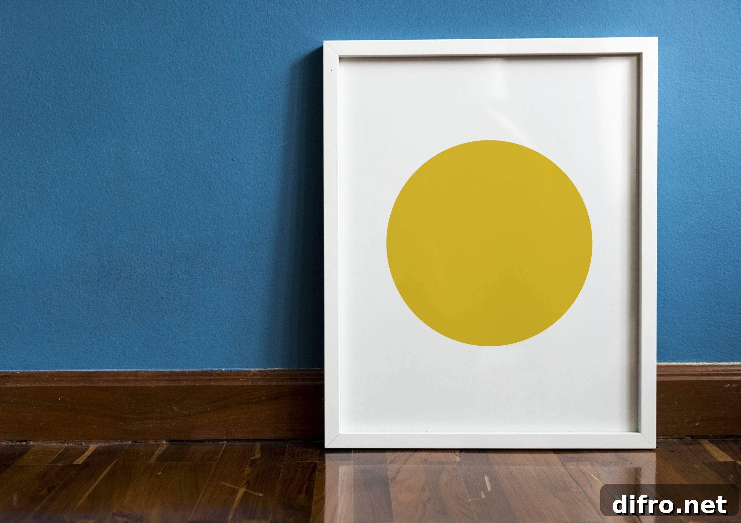 White photo frame against a blue wall