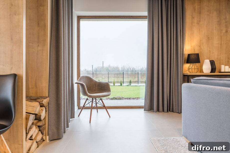 Bright room with big window and armchair