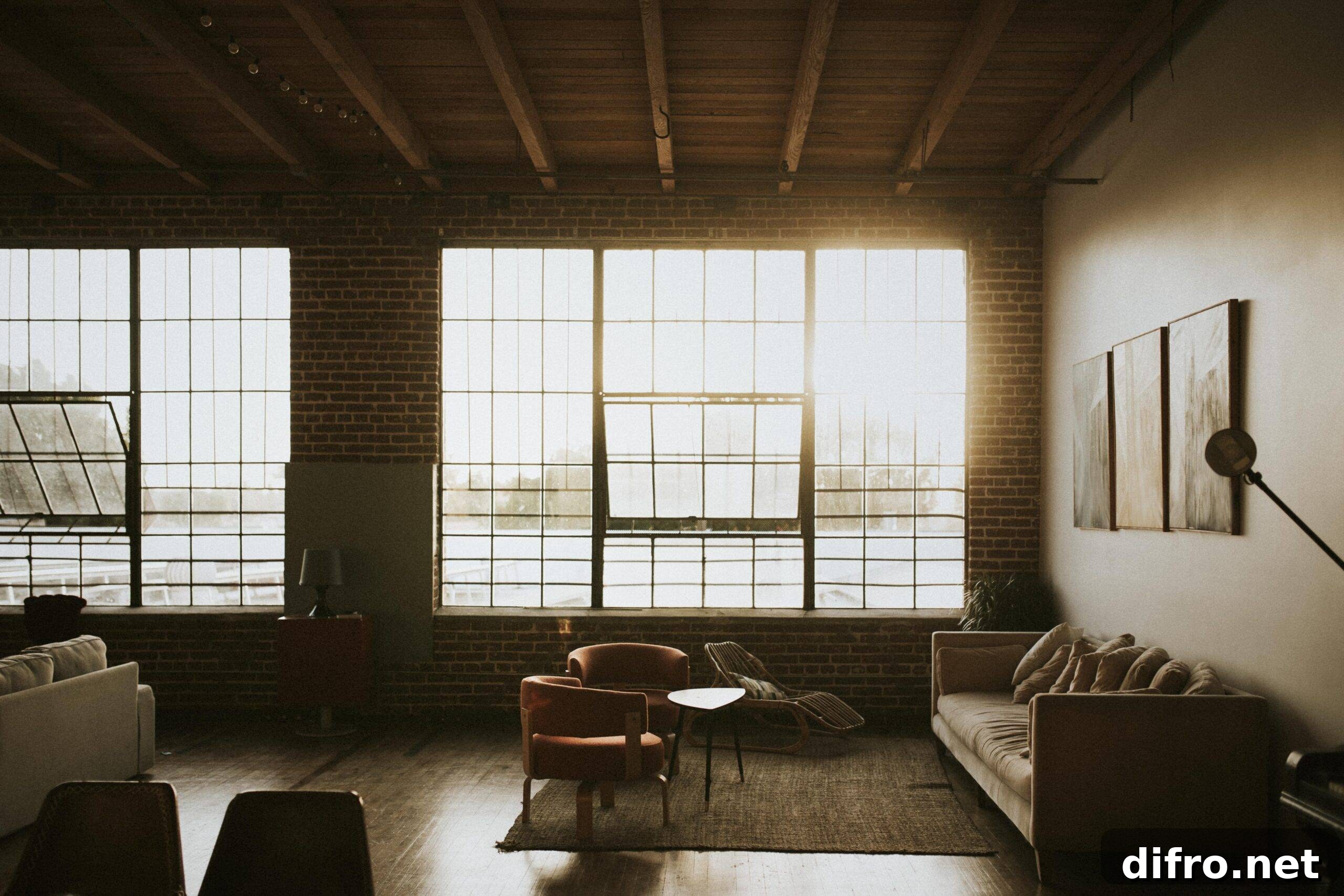 Warm Minimalism: How Cozy Design Transforms Minimalist Interiors 5 Large industrial windows letting sunlight into a minimalist, modern room.