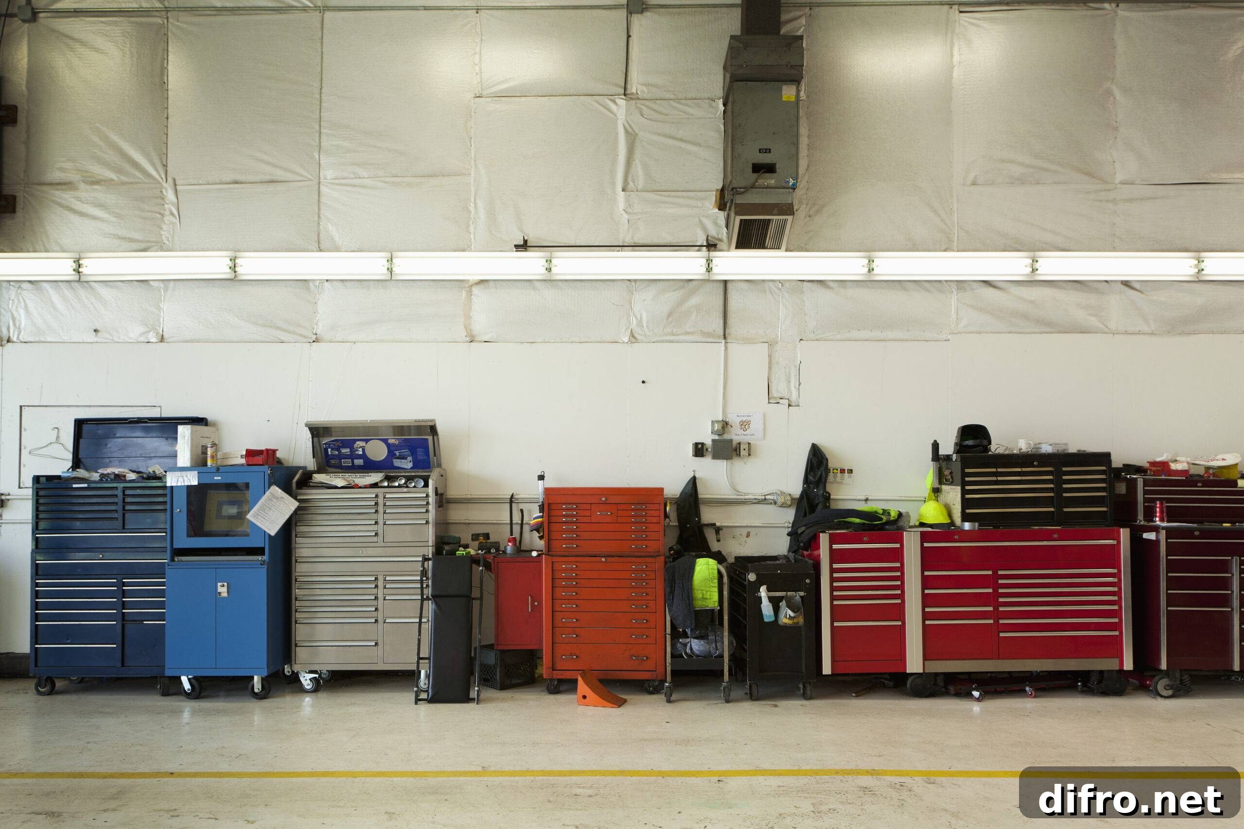 Tool Chests In An Automobile Repair Shop