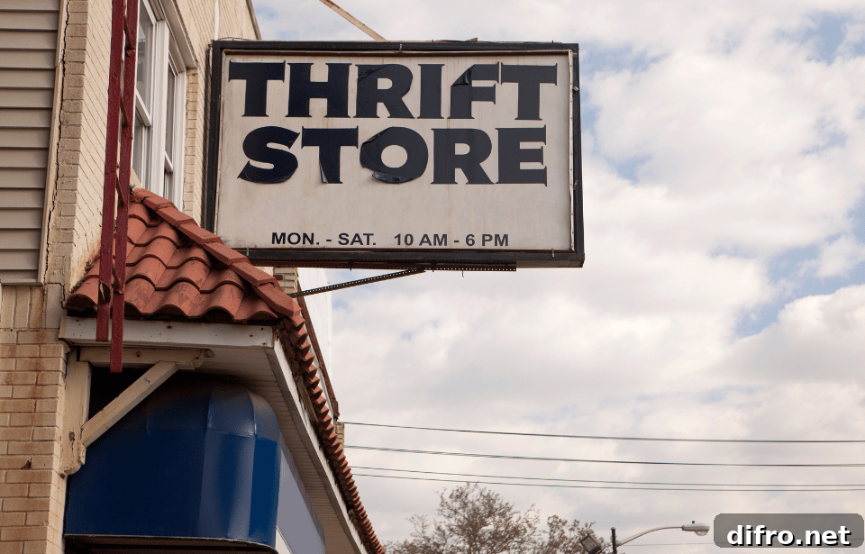 A thrift store sign outside.