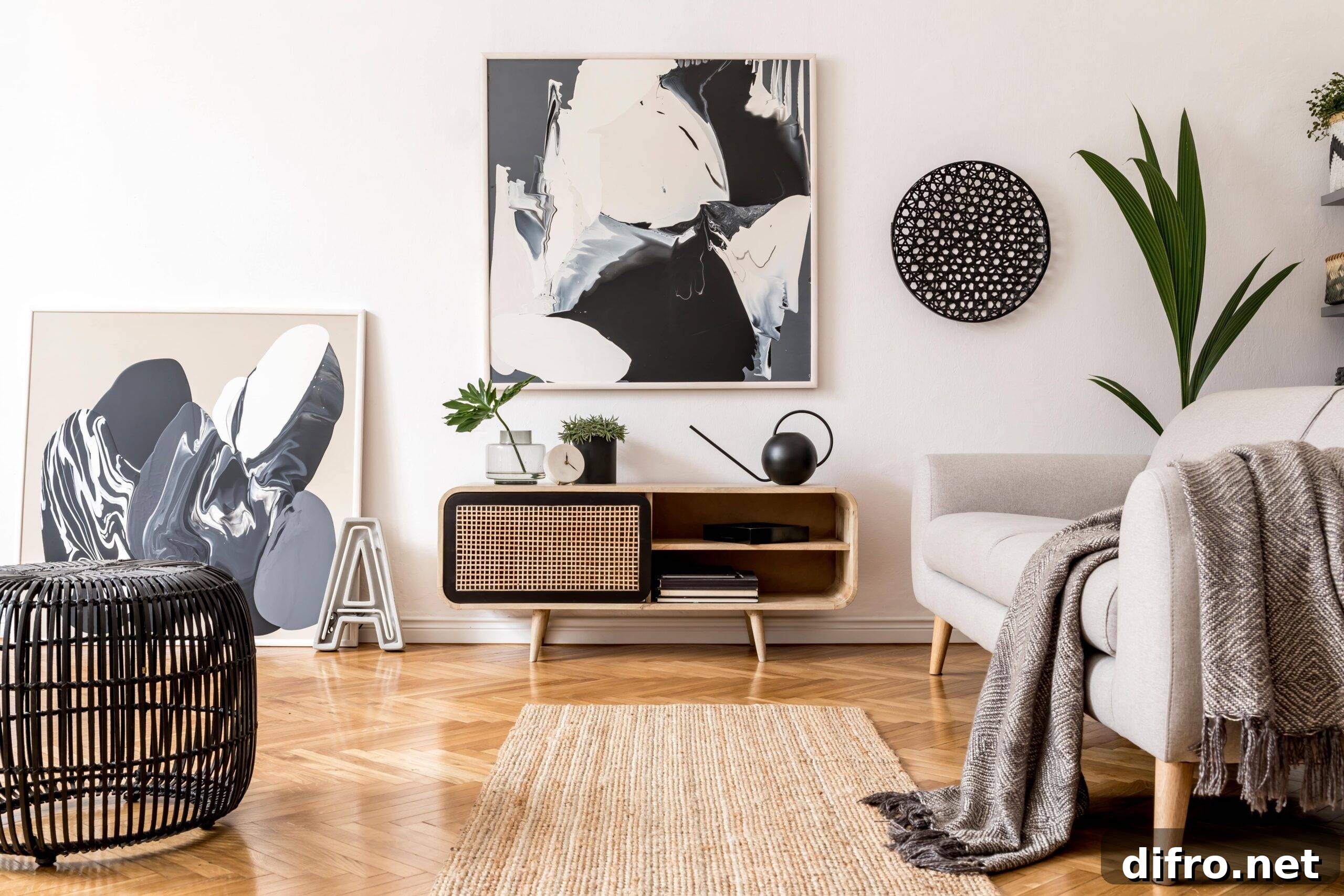 Home Decor Myths Debunked: What You're Getting Wrong 2 A living room with a large piece of art on the wall.