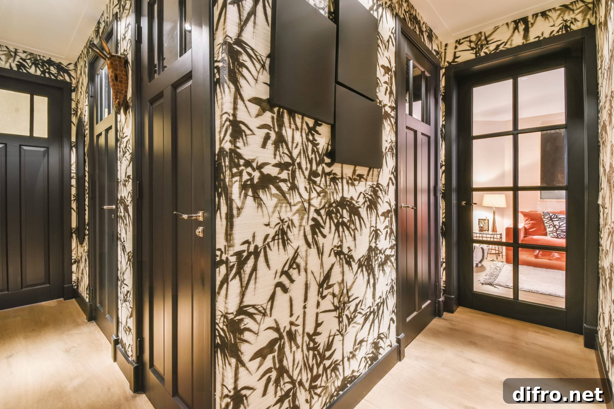 Home Decor Myths Debunked: What You're Getting Wrong 5 An entry corridor with patterned wallpaper.