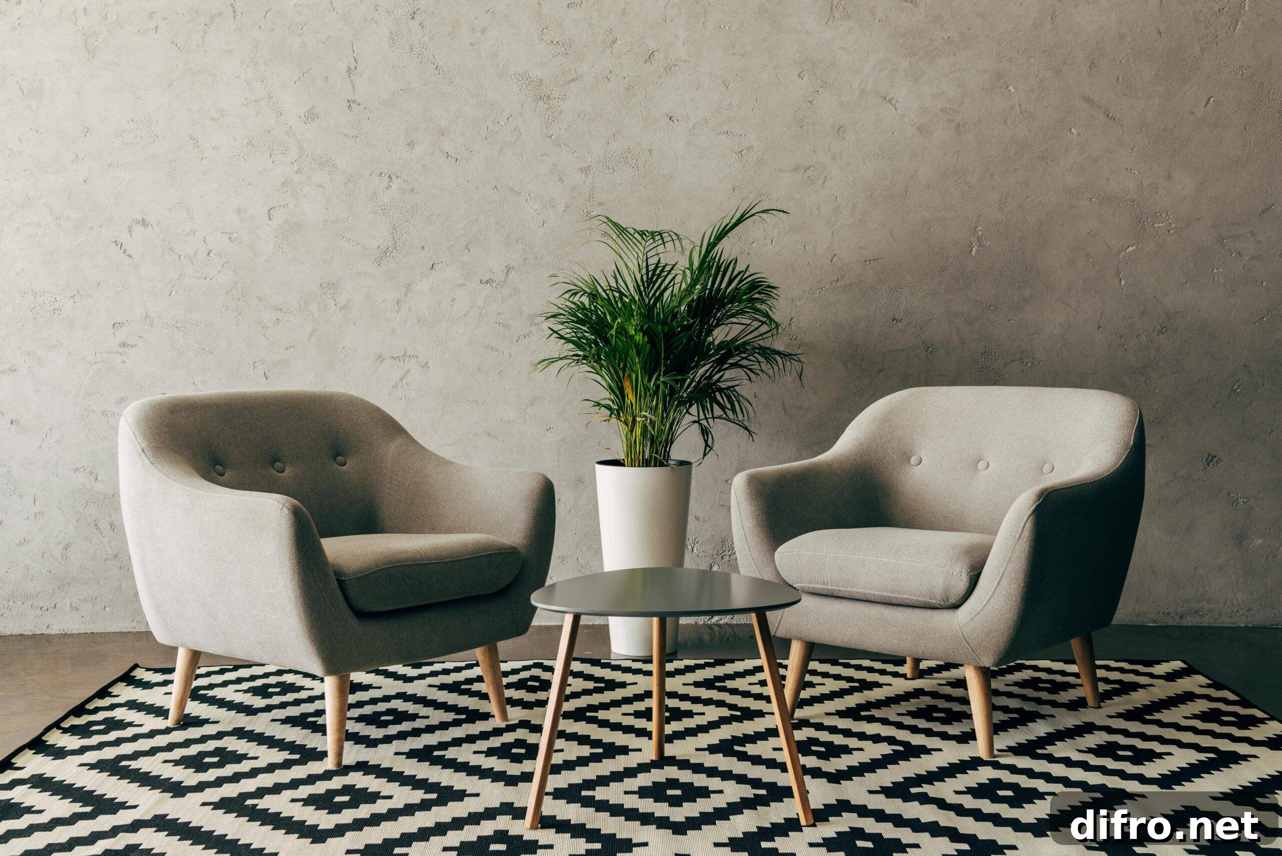 Home Decor Myths Debunked: What You're Getting Wrong 6 Two matching chairs beside a coffee table on a bold rug.