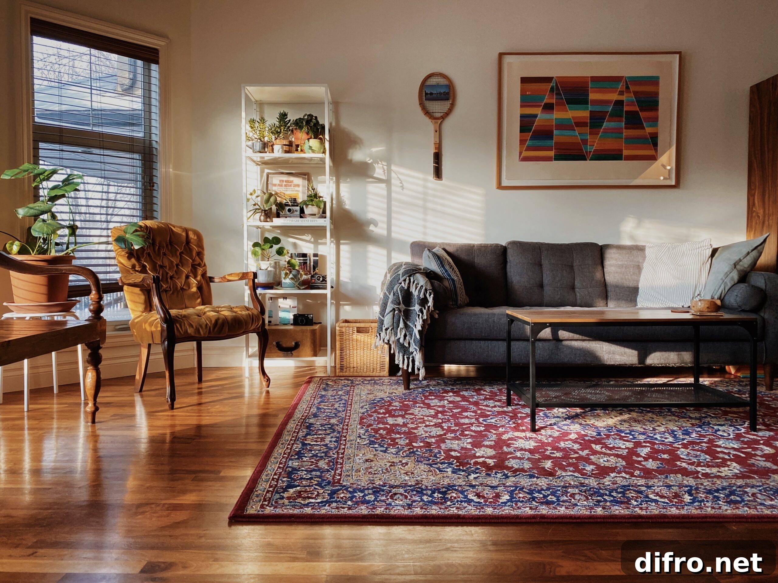 Home Decor Myths Debunked: What You're Getting Wrong 7 A living room centered around a large rug.