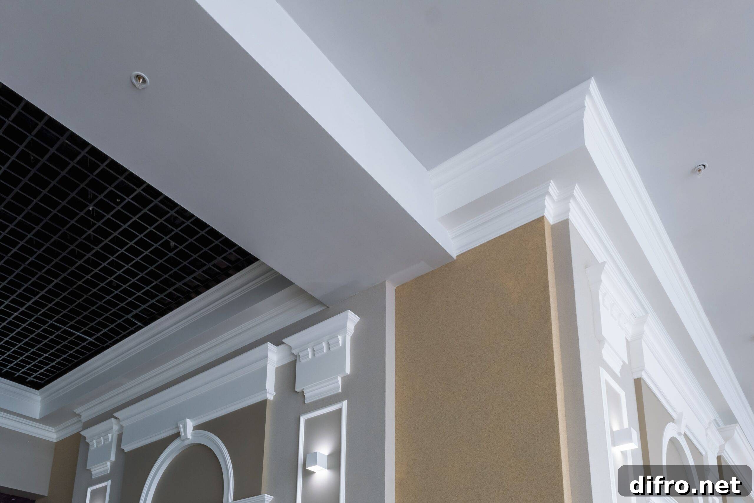 Why Neutral Paint Colors Make Homes Sell Faster 4 Detail of corner ceiling with intricate crown molding on column with spot light