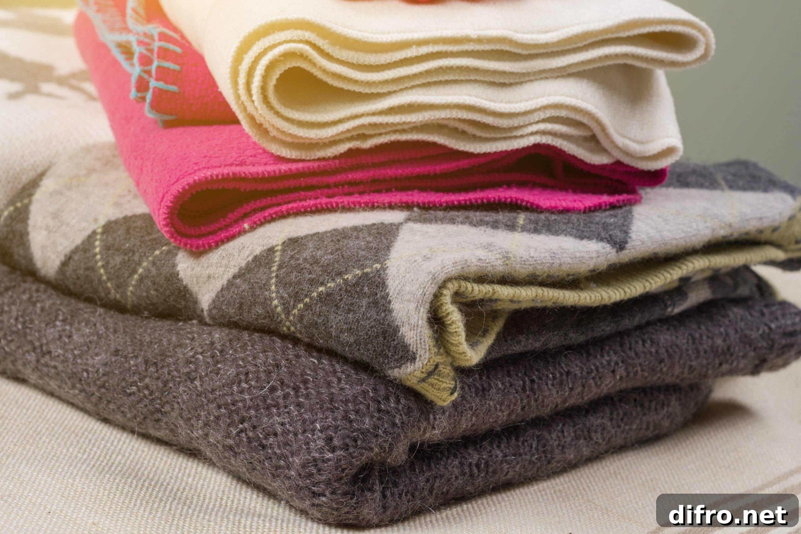 Winter time - Warm winter woolen clothes - knitted sweaters, scarves, gloves