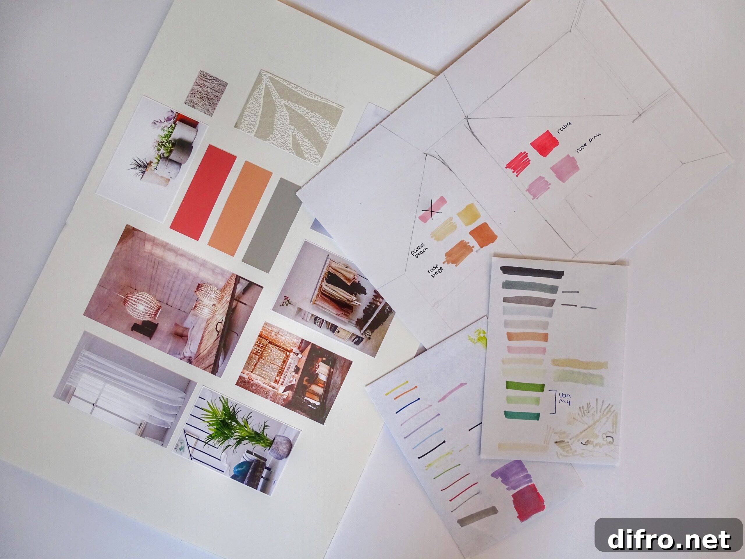 Style Your Home Like a Professional Interior Designer 2 A laid out mood board for a room design.