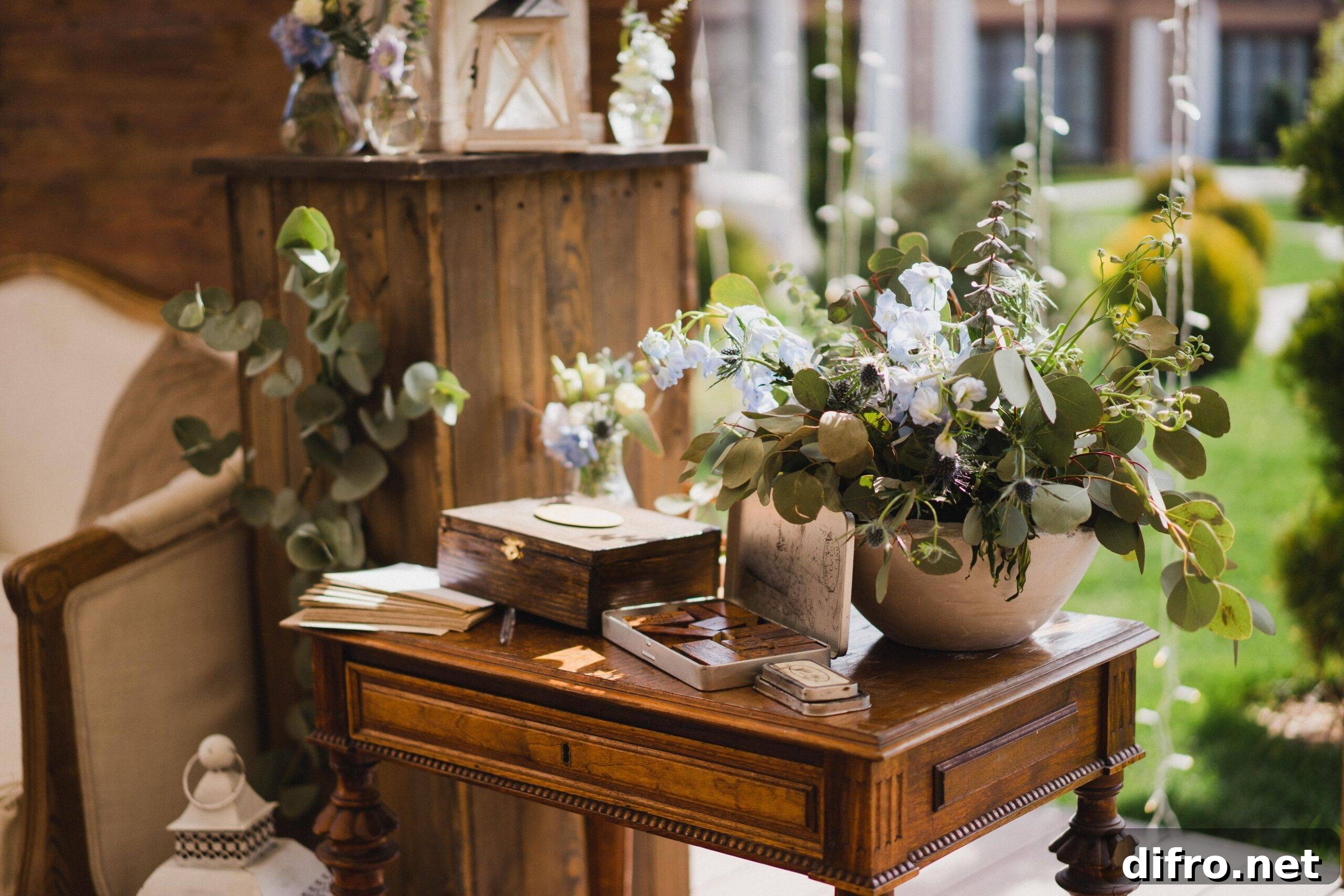 Style Your Home Like a Professional Interior Designer 6 A collection of vintage decor items and greenery on a small antique table.