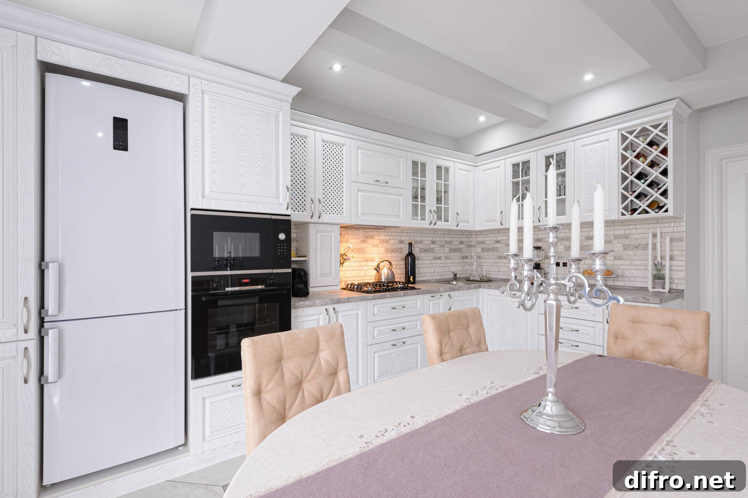 interior of modern white wooden kitchen in luxury home