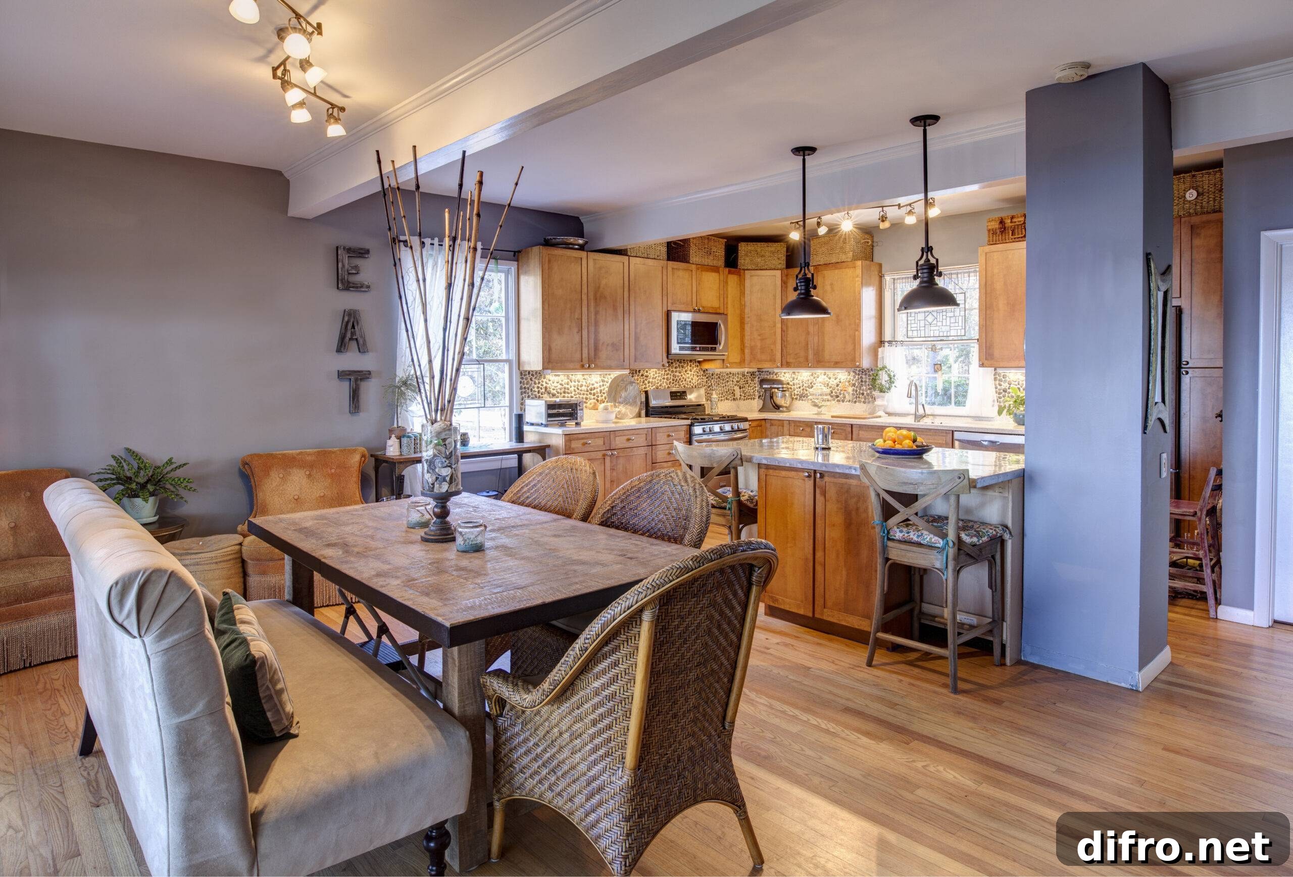 New home remodel with kitchen and dining area in an eclectic style