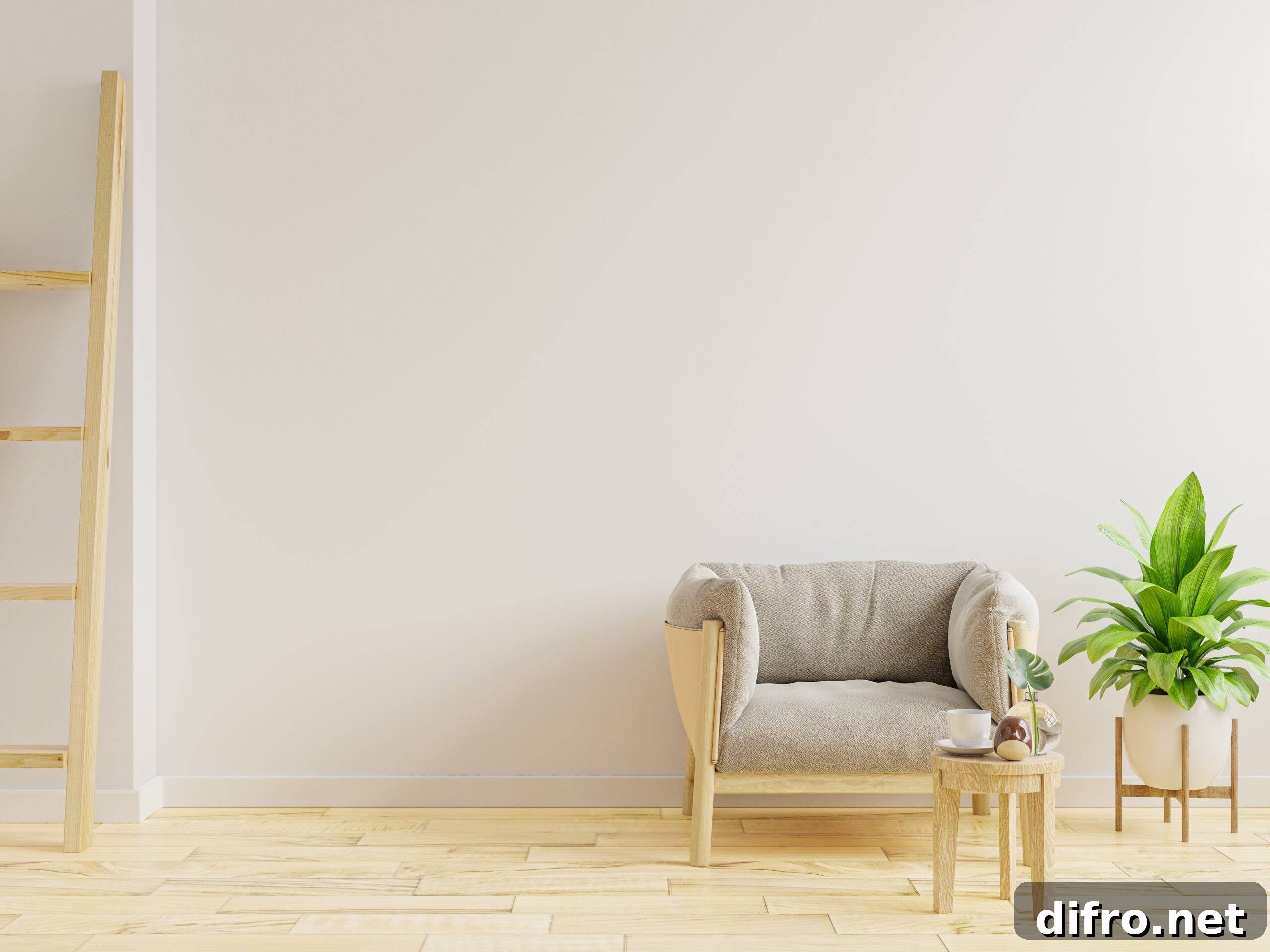 Empty living room with armchair and decorating idea on white wall background.3D rendering