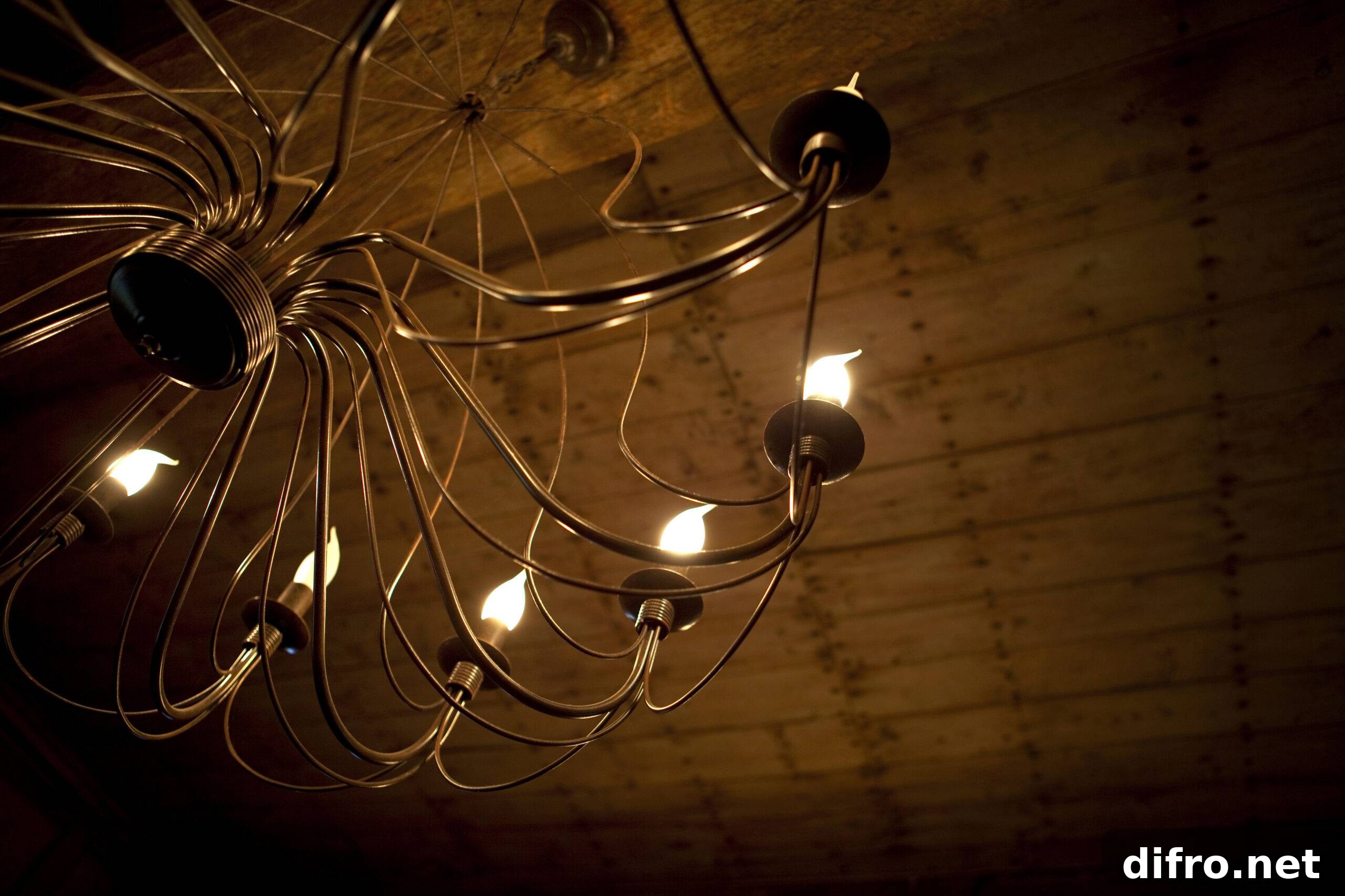 Close up of a copper chandelier in a living room