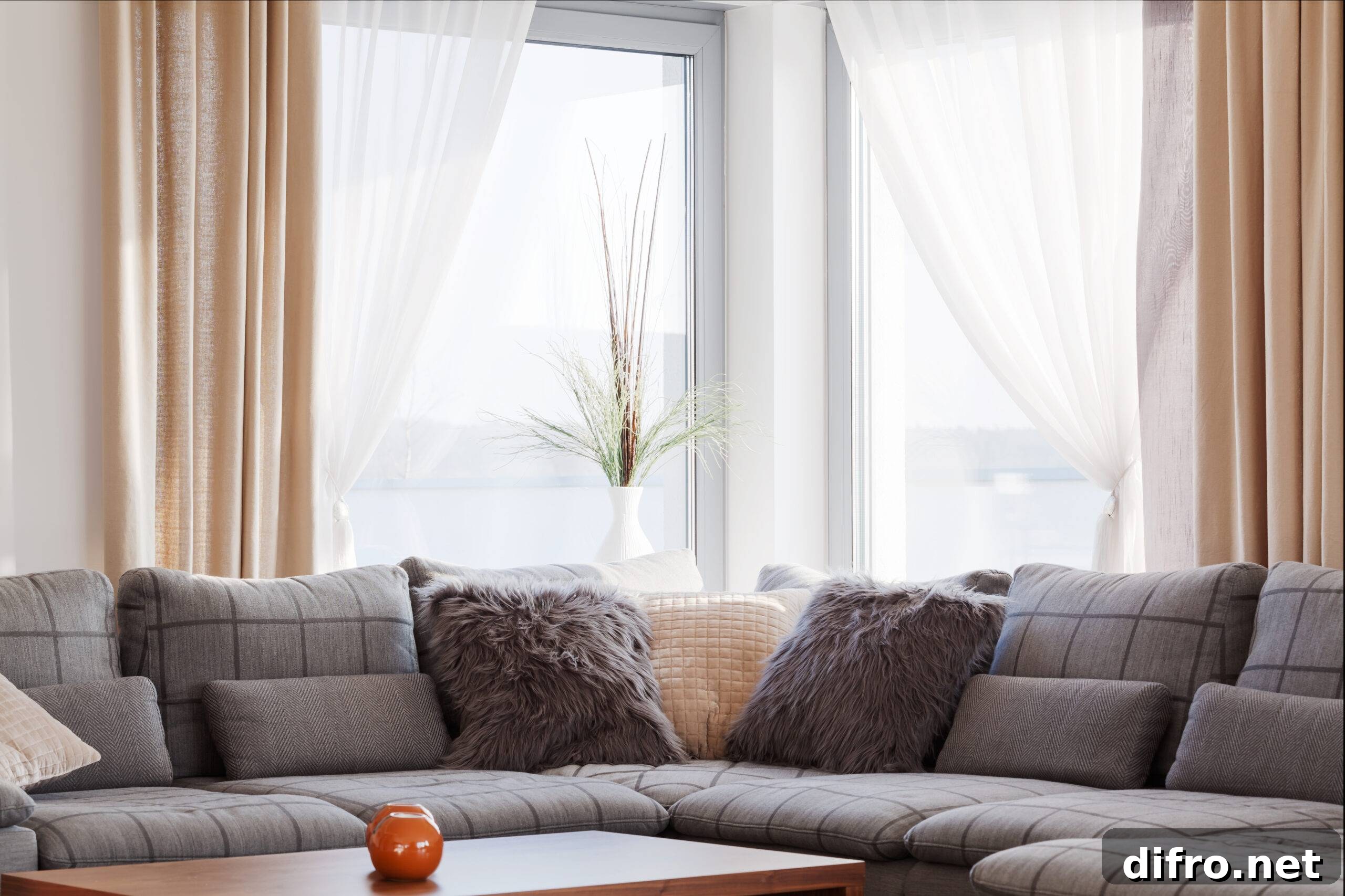 Big comofrtable sofa in bright contemporary lounge
