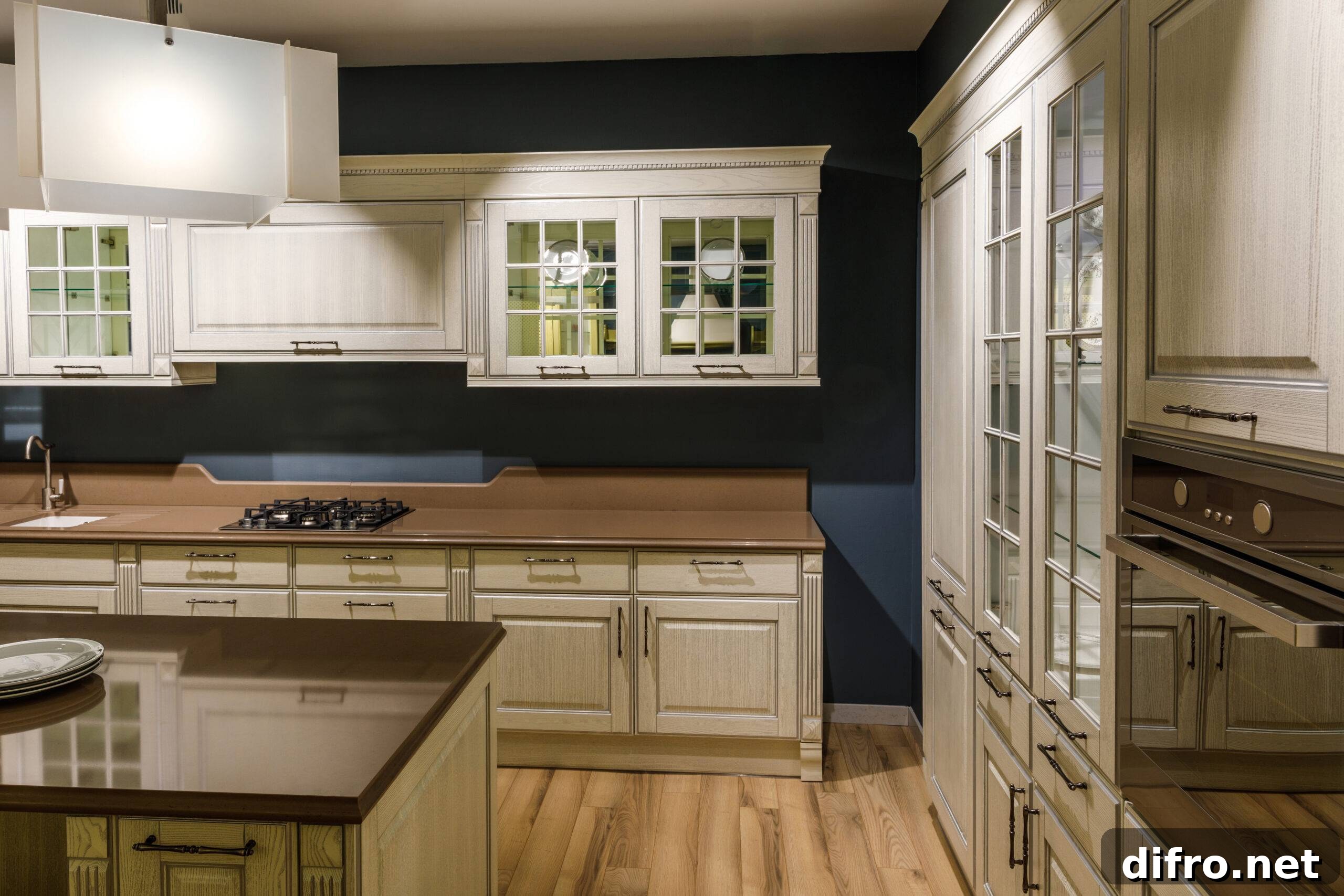 Stylish kitchen with elegant wooden counter