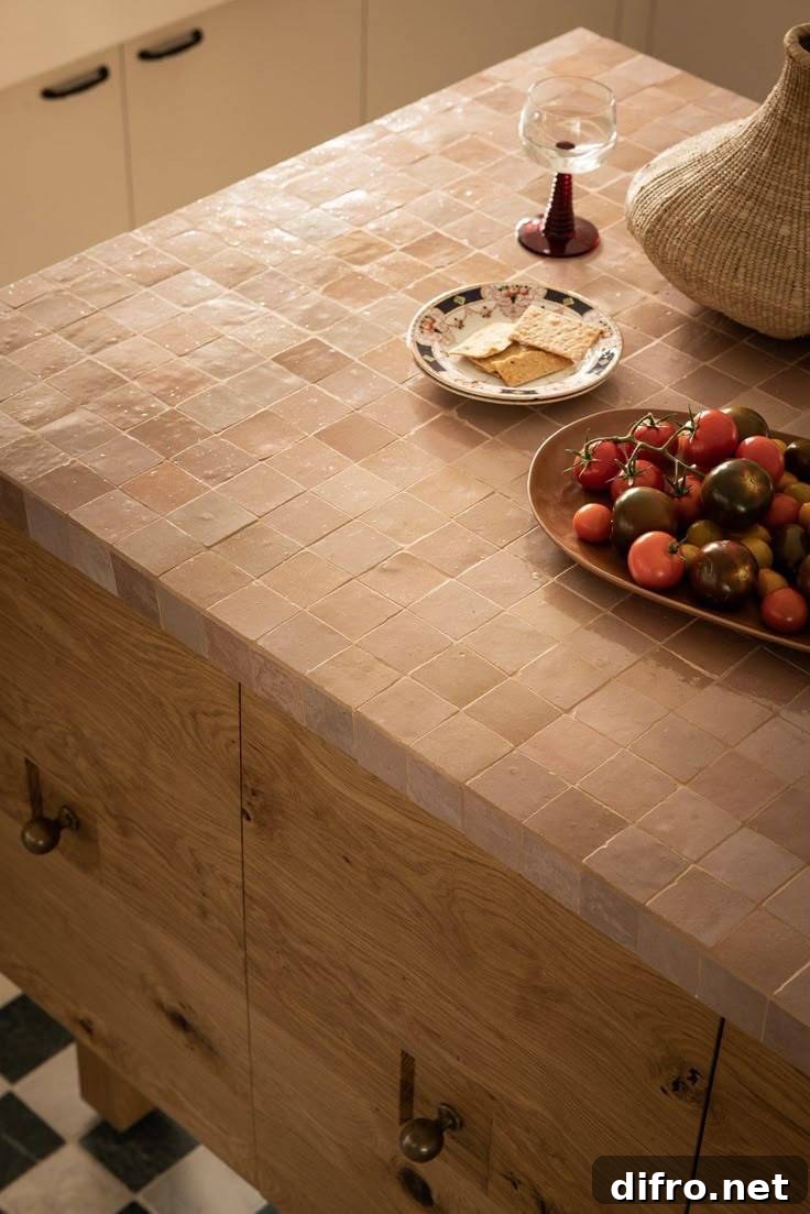Is Your Outdated Countertop Holding Your Kitchen Back? 3 A kitchen island with a beige tile countertop.