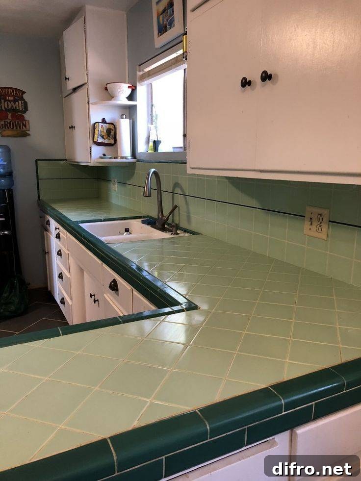 Is Your Outdated Countertop Holding Your Kitchen Back? 4 A kitchen with green tiled counters.