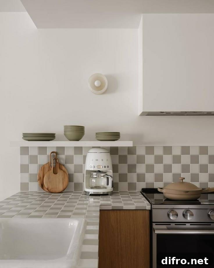 Is Your Outdated Countertop Holding Your Kitchen Back? 6 A kitchen with white and light green checkerboard tiled countertops.