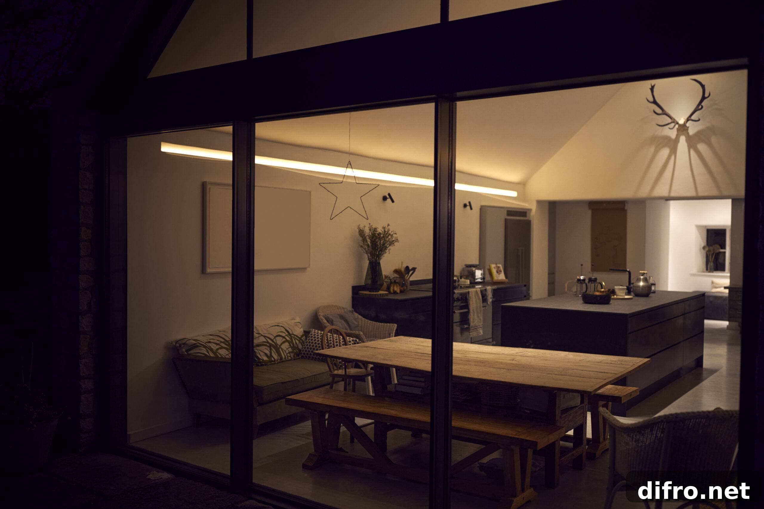 Exterior View Of Beautiful Kitchen Extension At Night