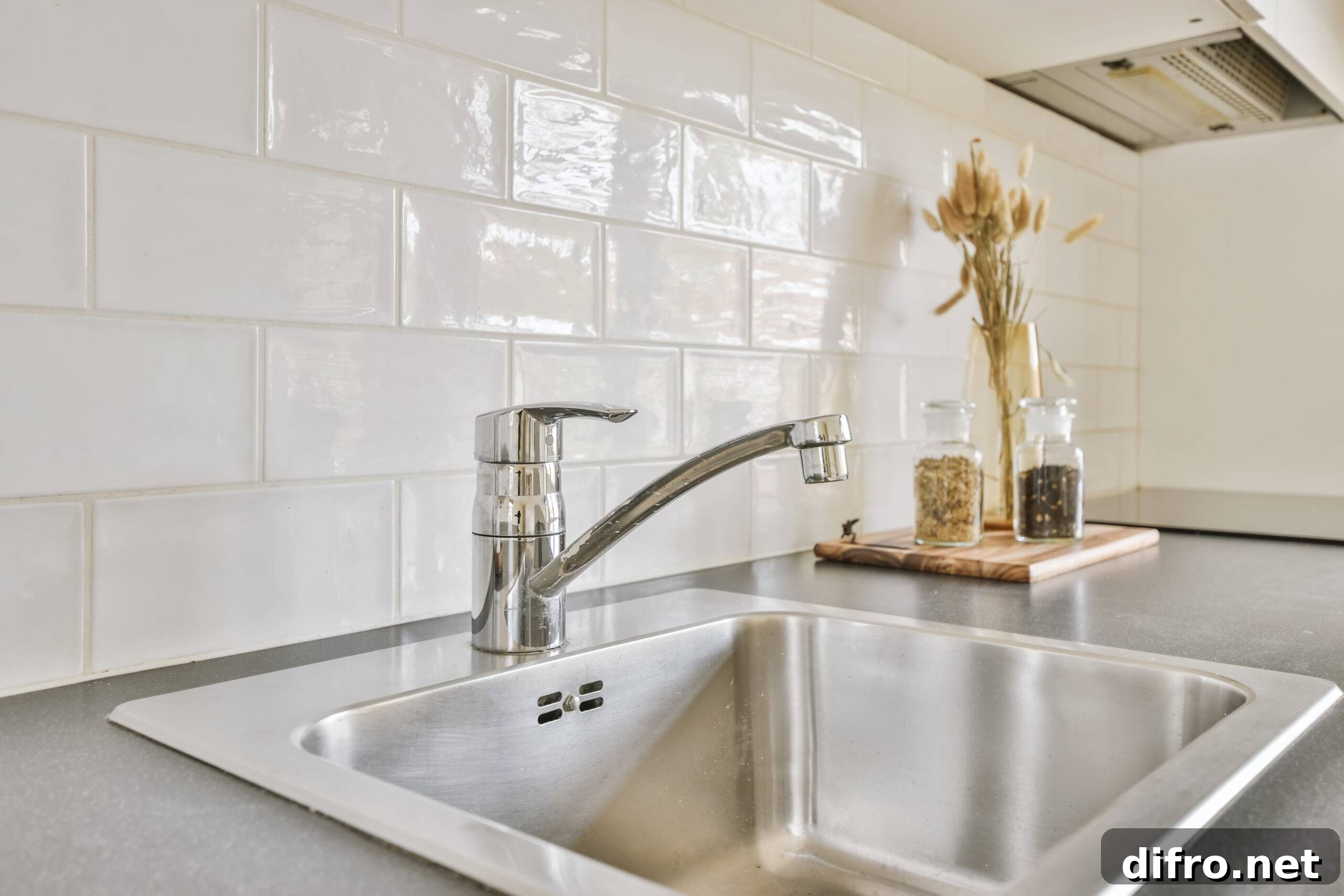 Close up of elegant sink in luxury kitchen