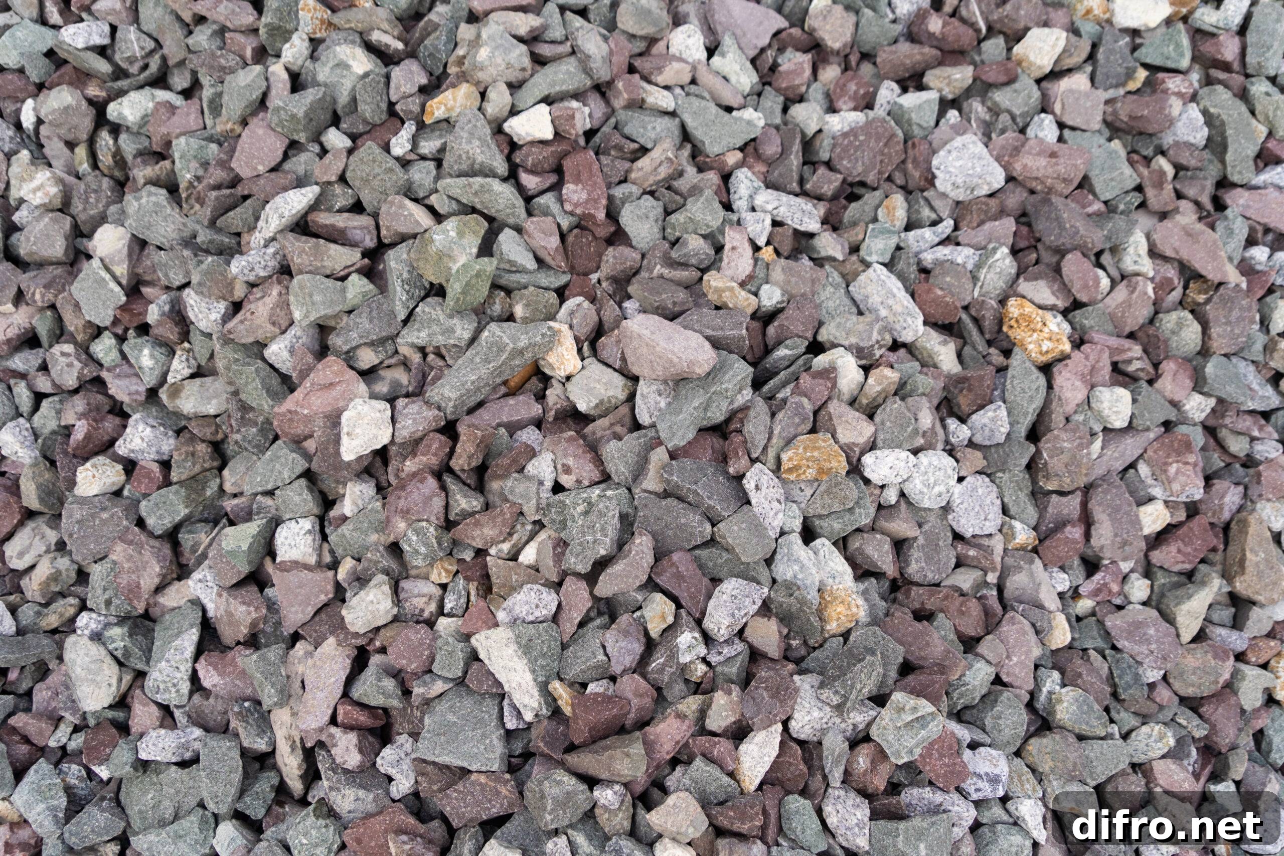White granite gravel stones flooring pattern surface texture. Close-up of exterior material for design decoration background