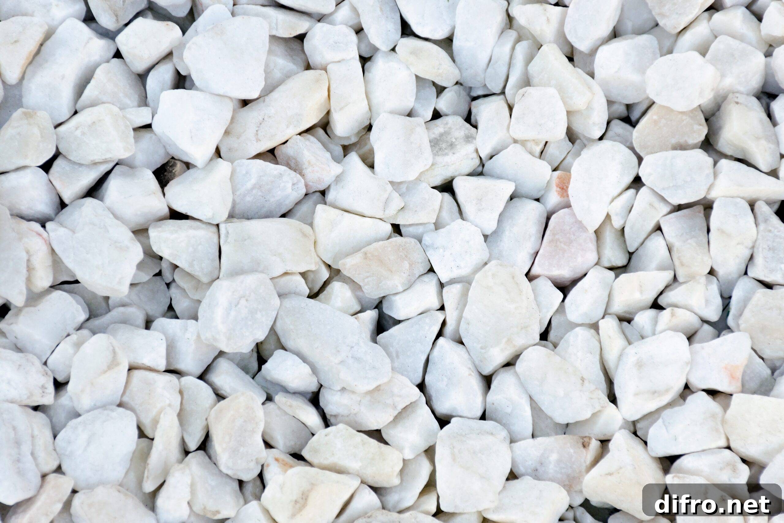 Small stones of white color with gray-blue tint. Close up texture.