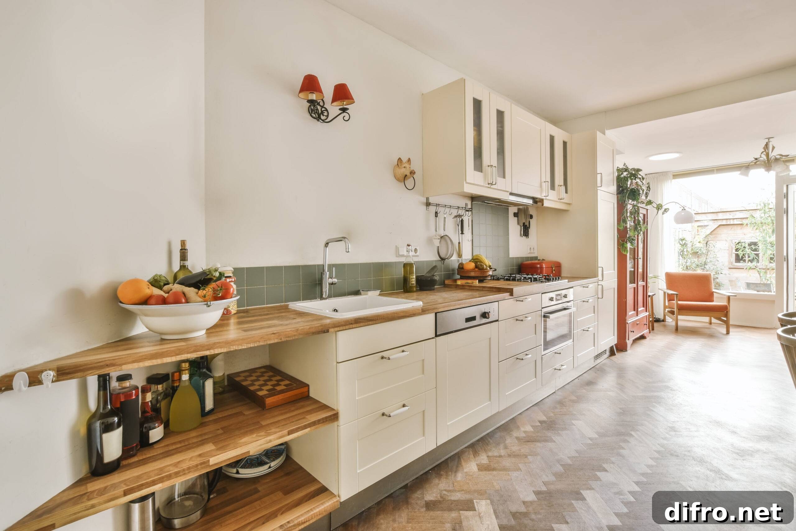 Cozy kitchen zone with in a spacious apartment