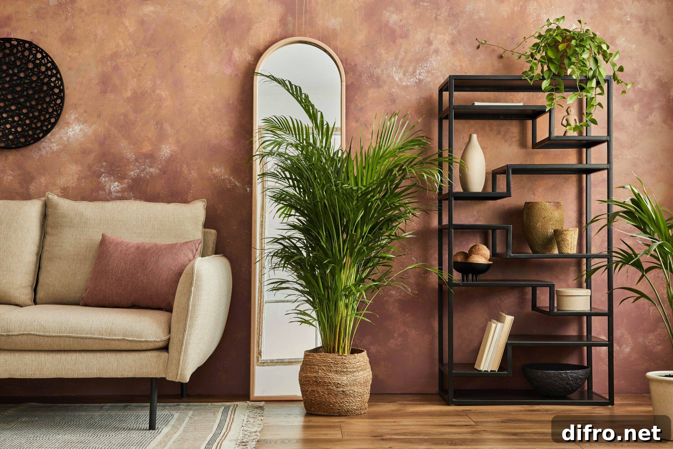 Large Houseplants Are Trending: Which Should You Get? 5 A large palm plant in a modern, styled living room.