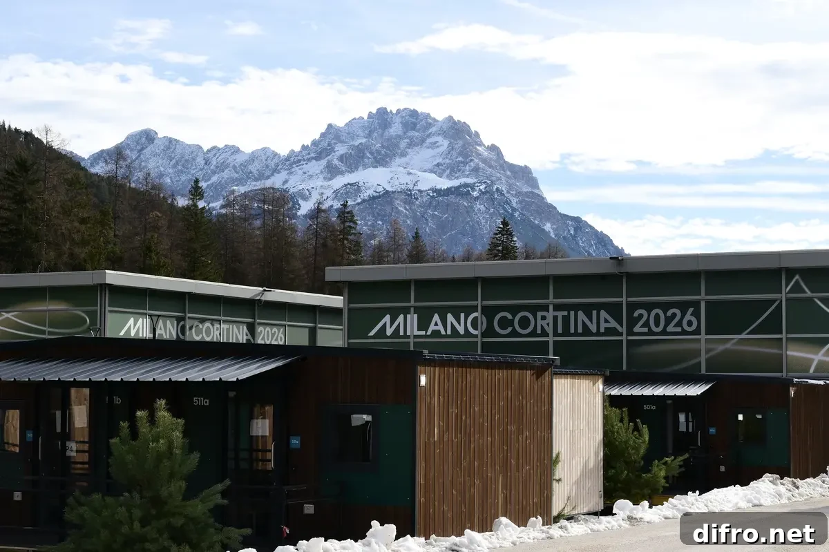 A picture that shows a part of the Cortina Athletes Village built by Simico, the company in charge of the infrastructure works for the temporary complex of modular mobile homes ahead of Milano Cortina 2026 Olympic Games