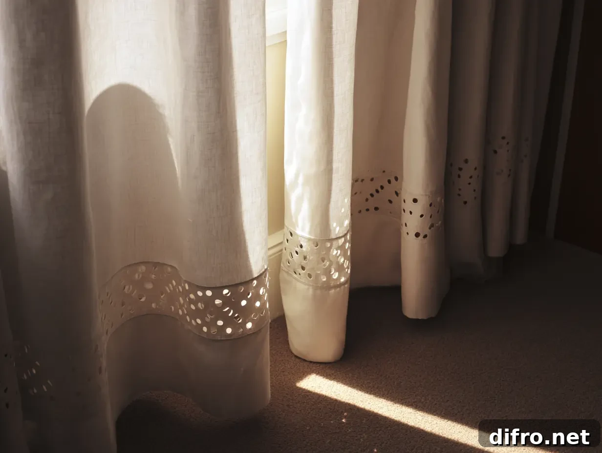 A closeup shot of a eyelet curtain.