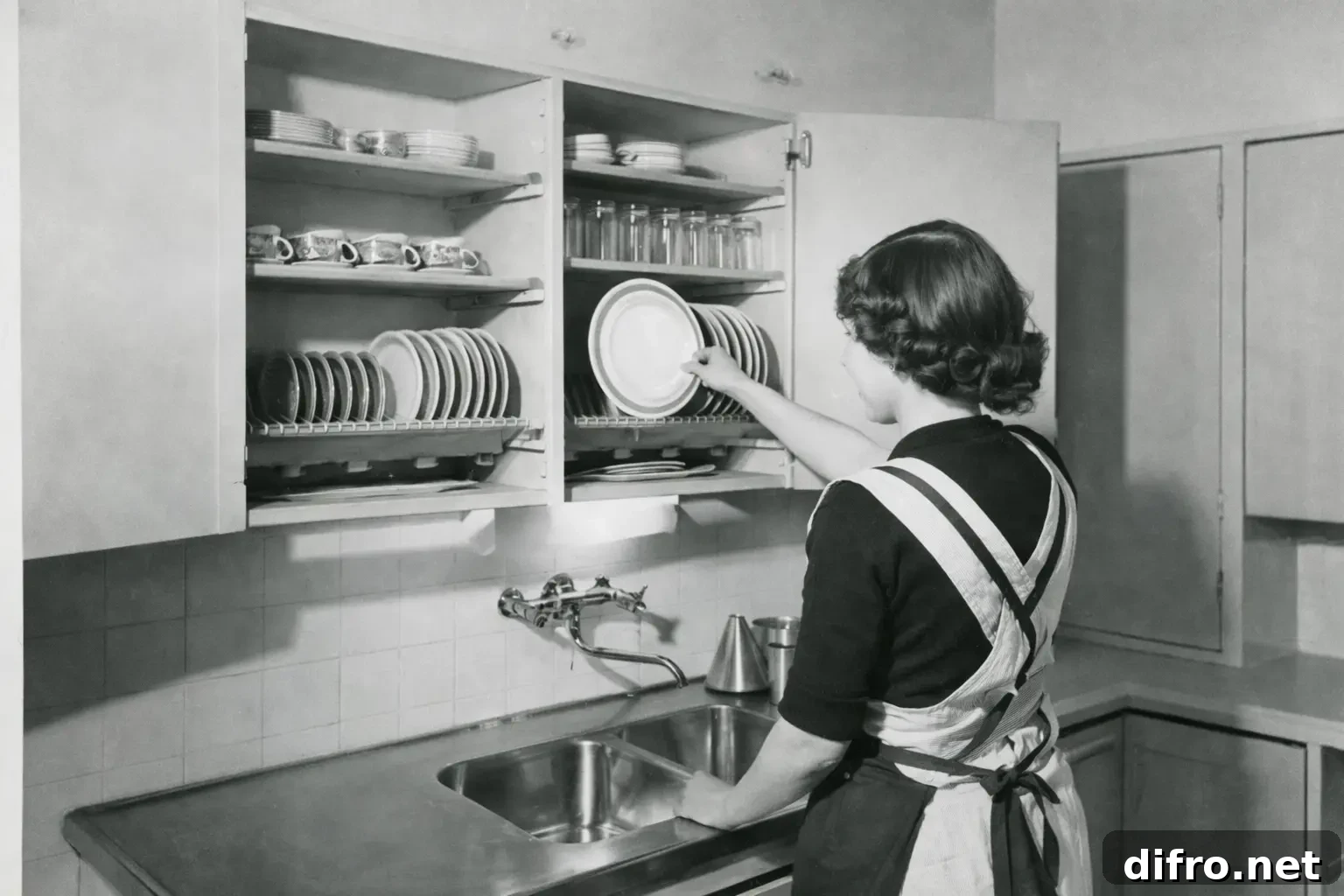 Finnish Dish Drying Cabinet: Martha Stewart's Space-Saving Tip 3 A black and white image of an old Finnish dish drying rack 'astiankuivauskaappi'
