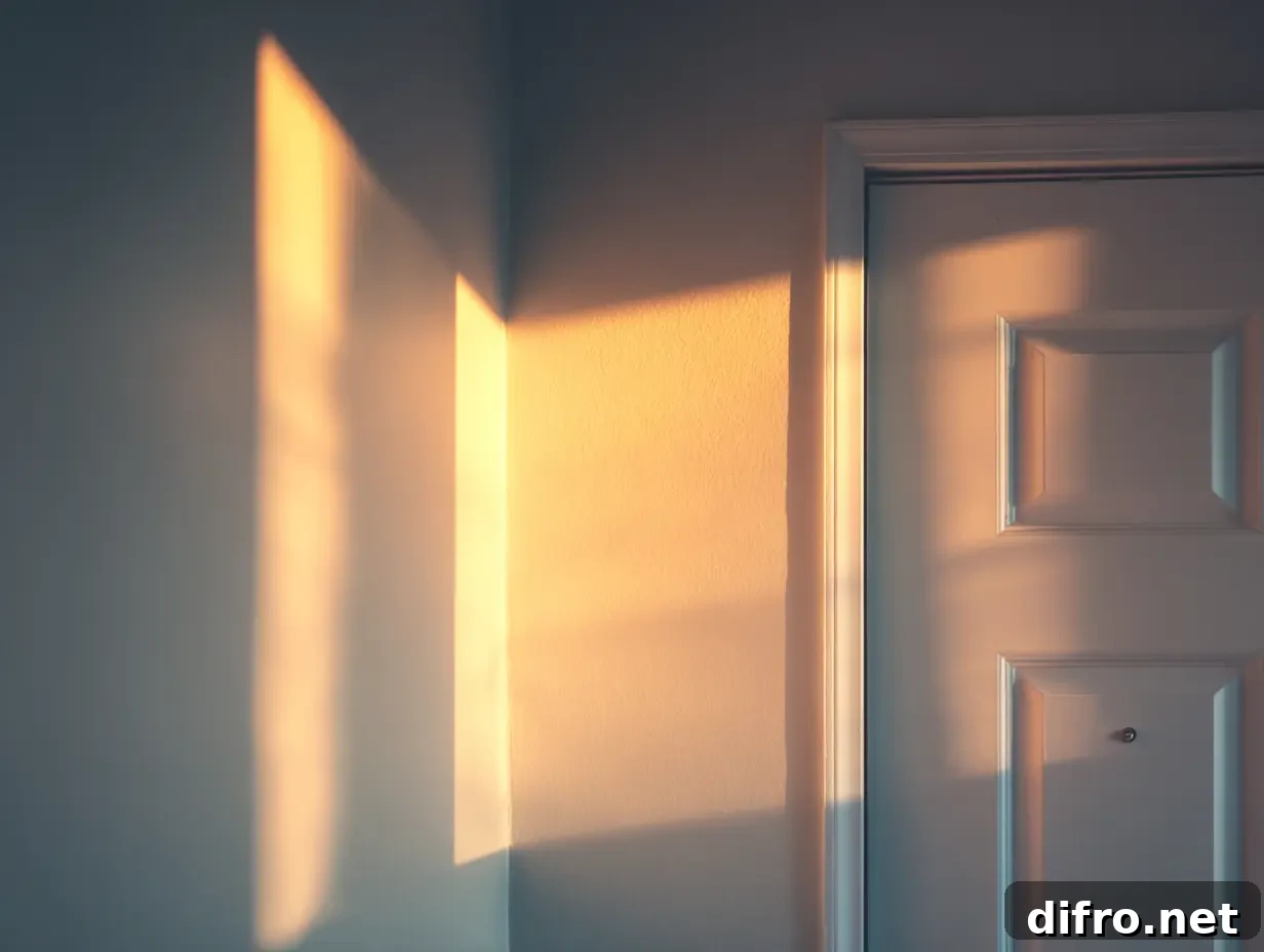 An image of sunlight reflecting off of a white wall and door.