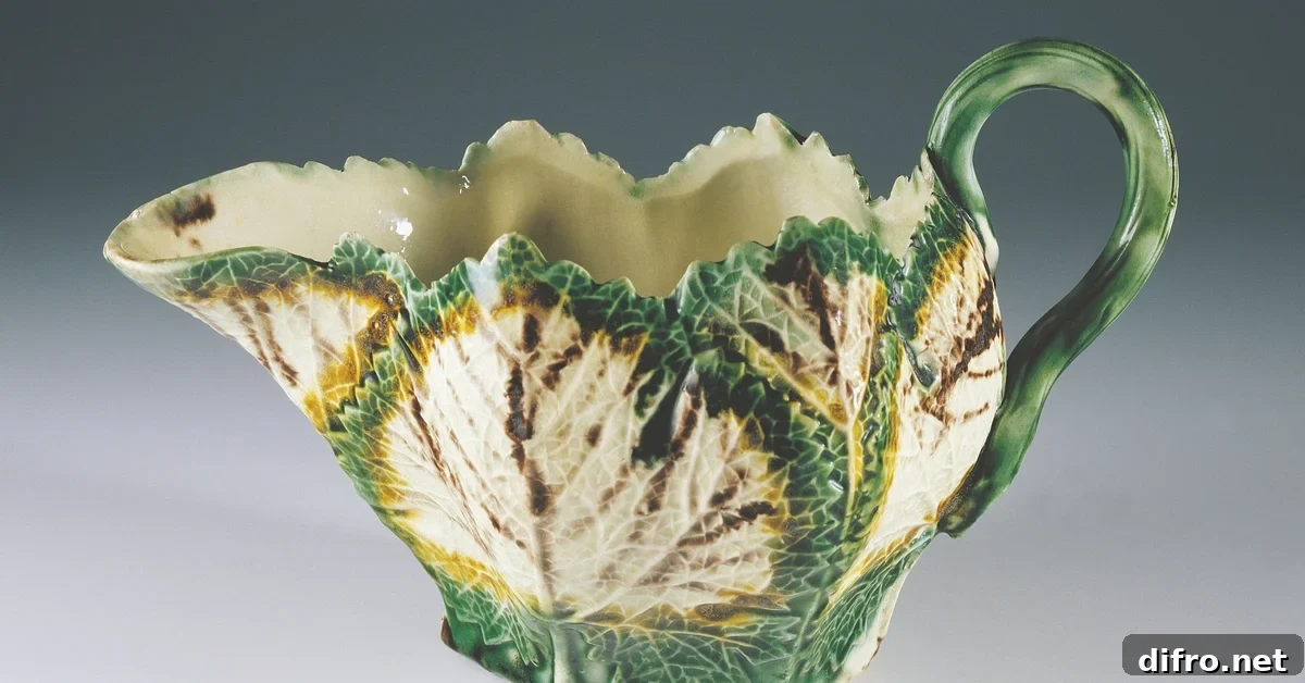 Ceramics - England - 18th century. Staffordshire ware. Sauce boat. Relief vegetal design.